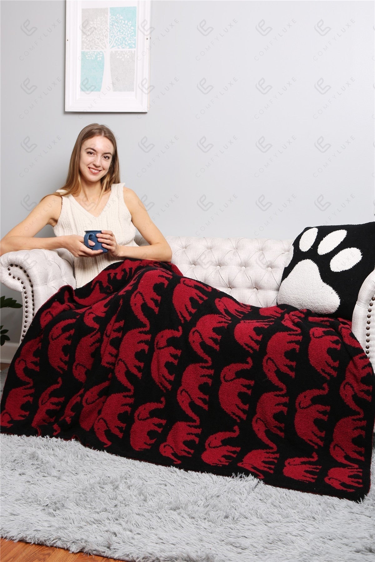 Olifantenpatroon Luxe Zachte Fleece Deken – 127 × 152 cm