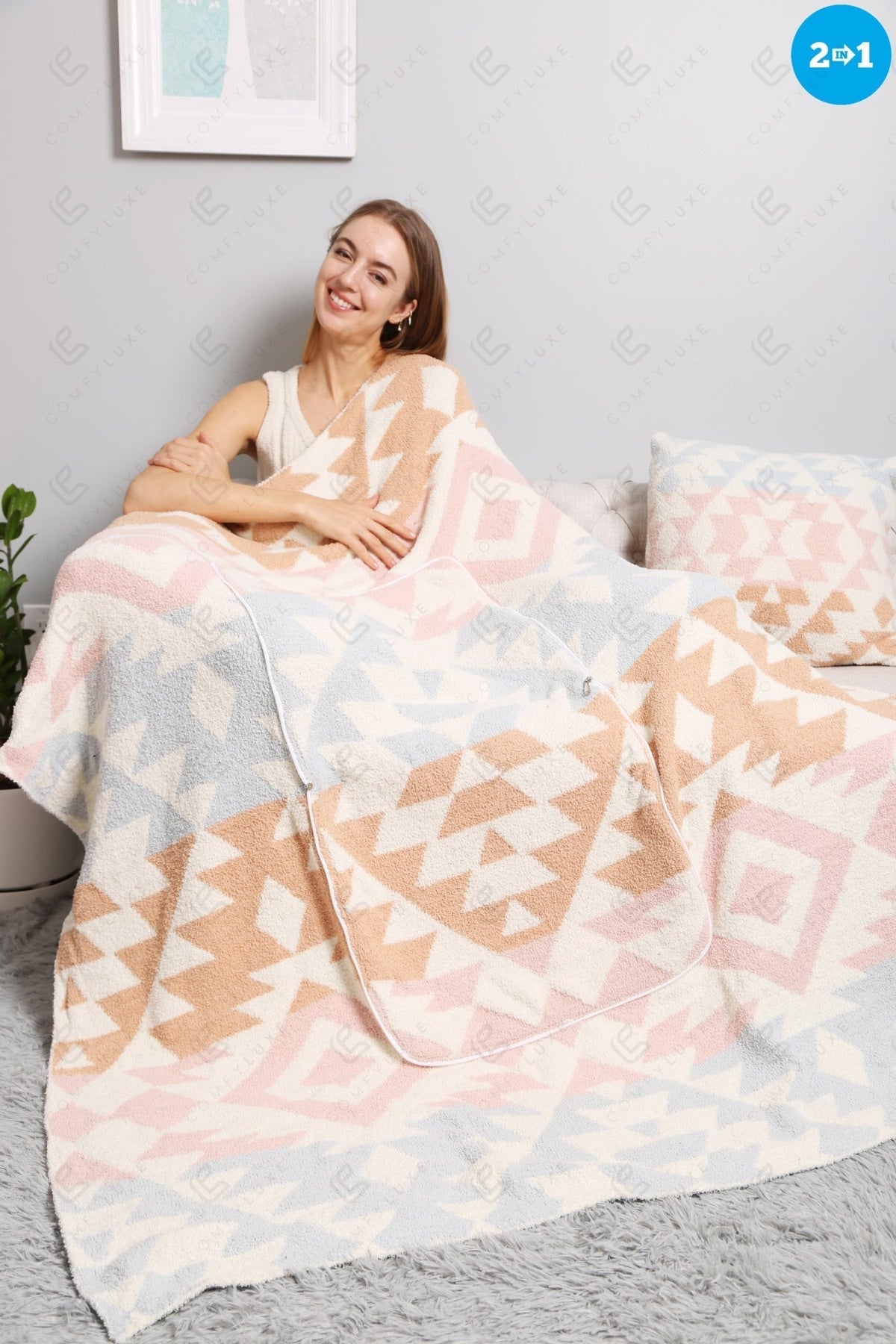 Tribal Design 2-in-1 Deken & Kussen – Zachte Microvezel | Multifunctioneel & Comfortabel