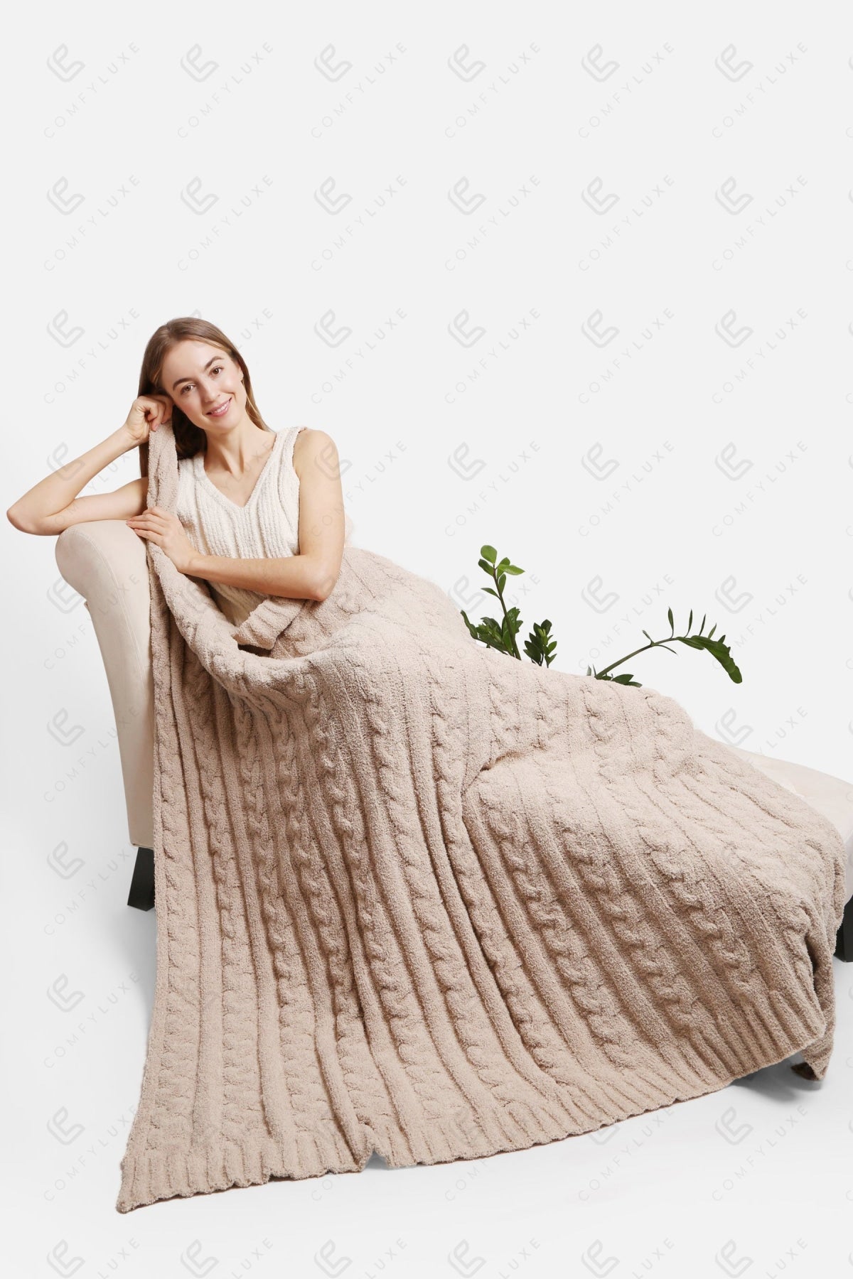 Grofgebreide Luxe Kabel Knit Fleece Deken – Zachte Woonplaid 130x140cm