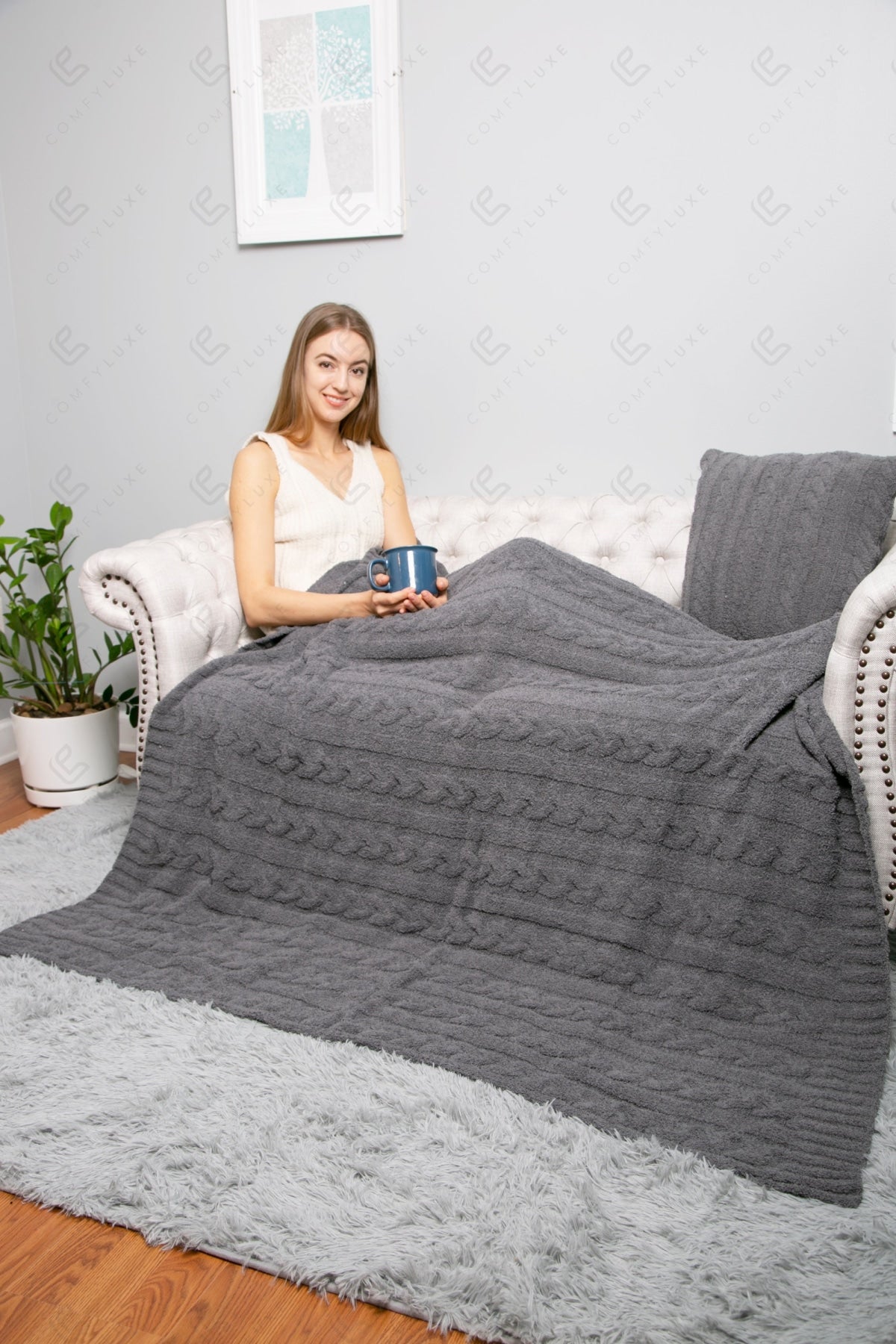 Grofgebreide Luxe Kabel Knit Fleece Deken – Zachte Woonplaid 130x140cm