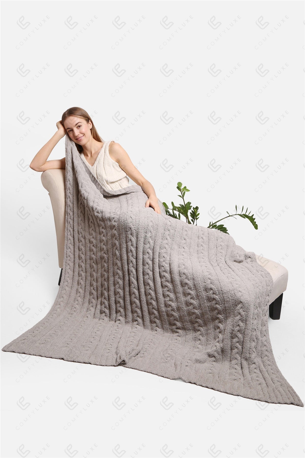 Grofgebreide Luxe Kabel Knit Fleece Deken – Zachte Woonplaid 130x140cm