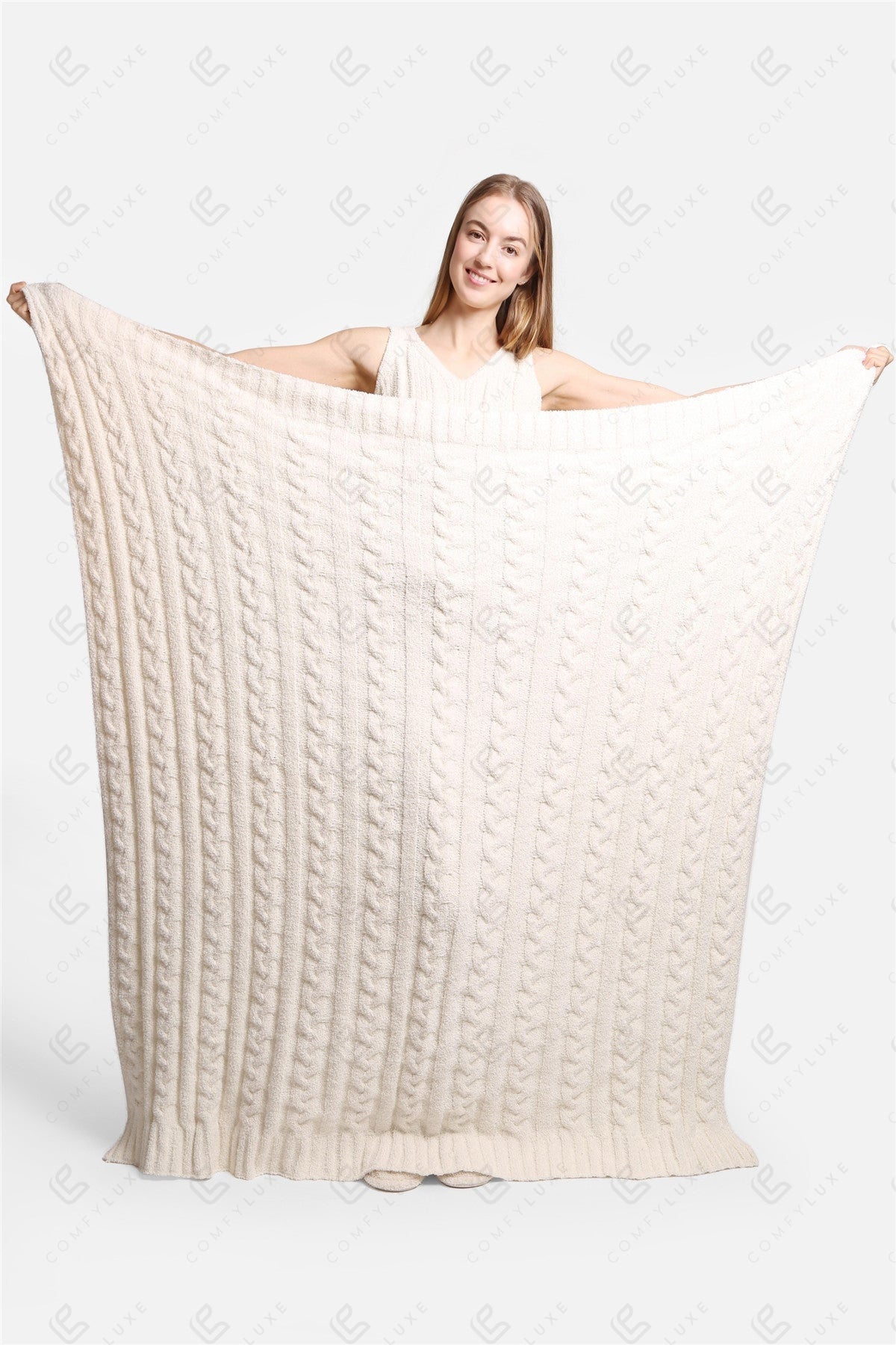 Grofgebreide Luxe Kabel Knit Fleece Deken – Zachte Woonplaid 130x140cm