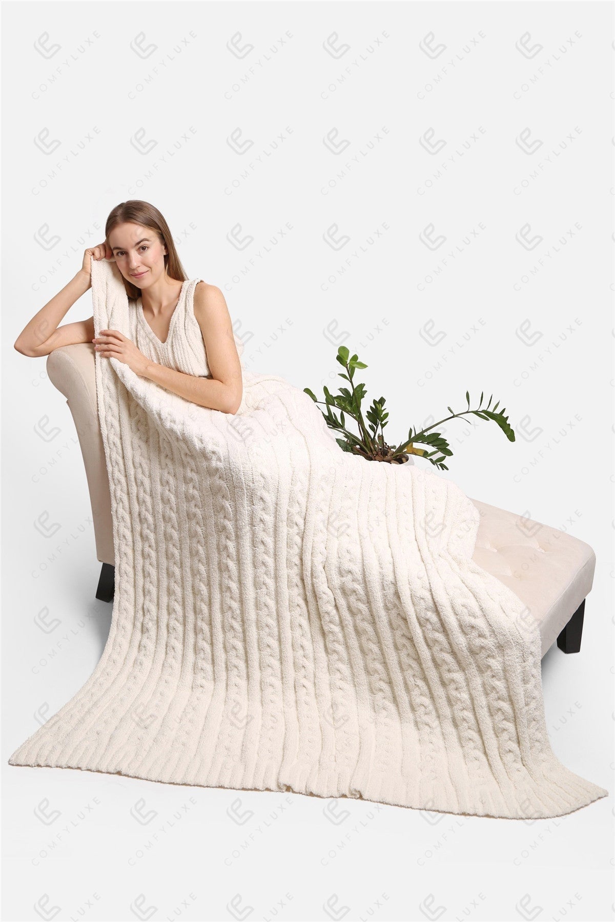 Grofgebreide Luxe Kabel Knit Fleece Deken – Zachte Woonplaid 130x140cm