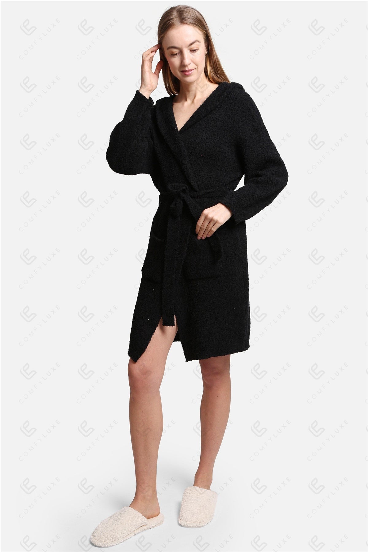 Zachte Badjas met Capuchon – Luxe Loungewear met Voorzakken & Ceintuur