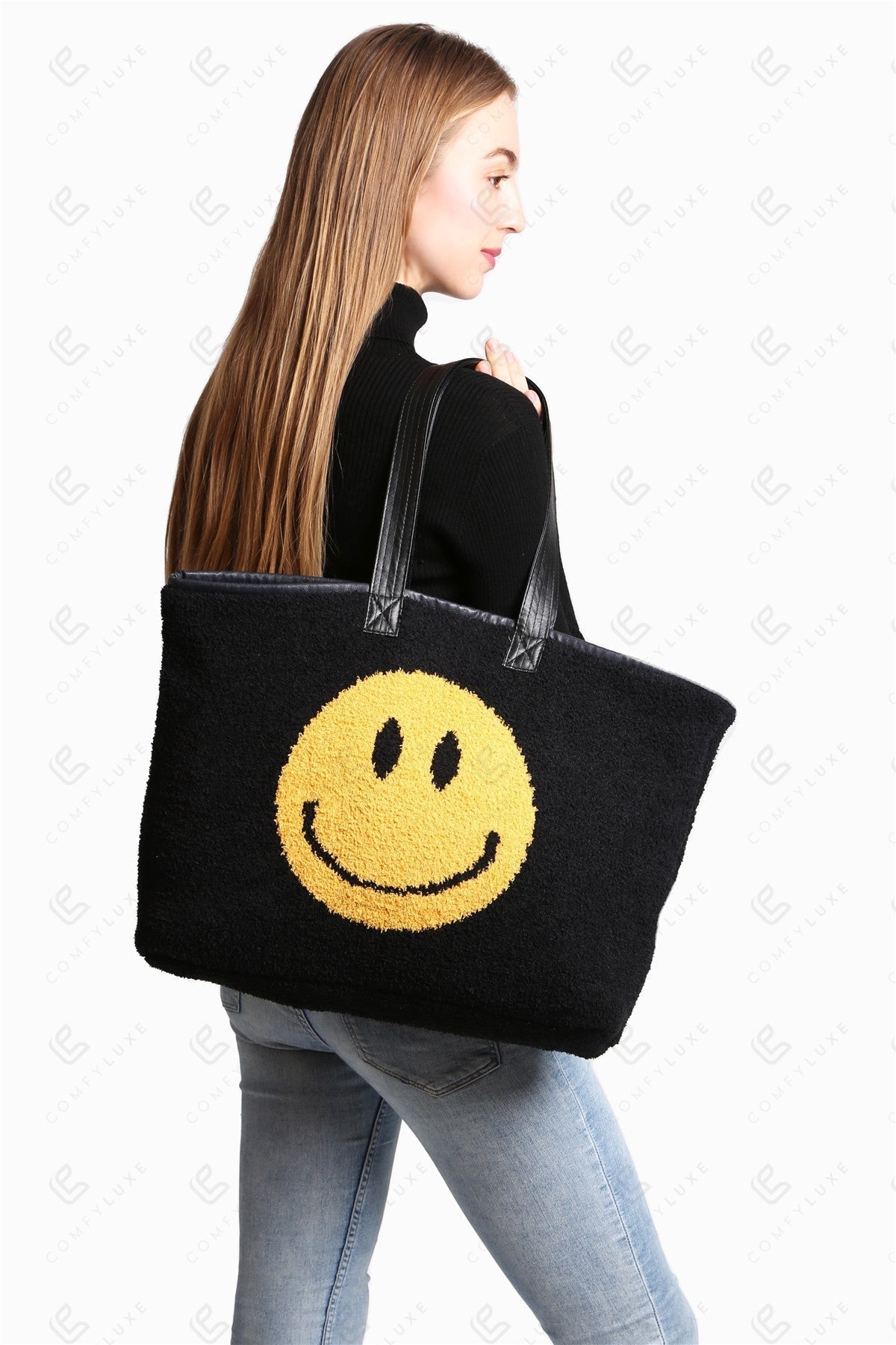 Happy Face Tote Bag – Ruime en Zachte Draagtas met Smiley Print