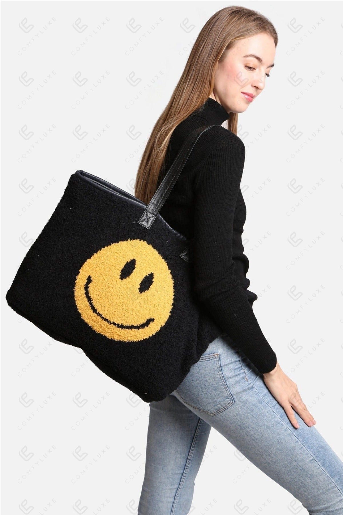 Happy Face Tote Bag – Ruime en Zachte Draagtas met Smiley Print