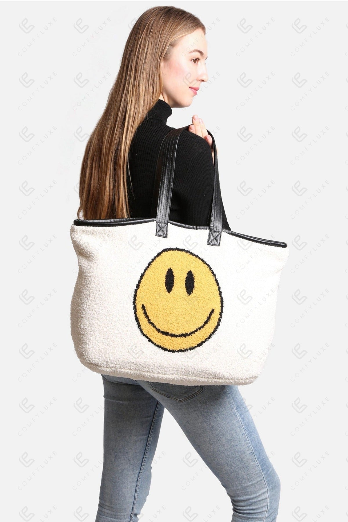 Happy Face Tote Bag – Ruime en Zachte Draagtas met Smiley Print