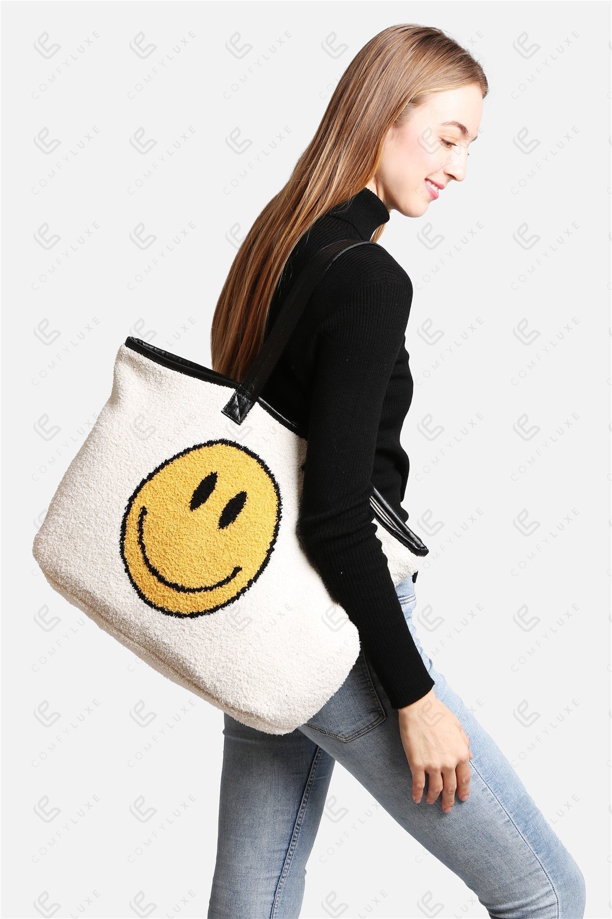 Happy Face Tote Bag – Ruime en Zachte Draagtas met Smiley Print