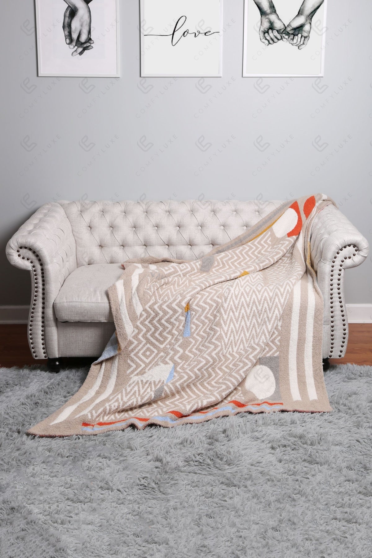 Zachte Fleece Deken met Geometrisch Patroon – Luxe Woonplaid in Diverse Kleuren