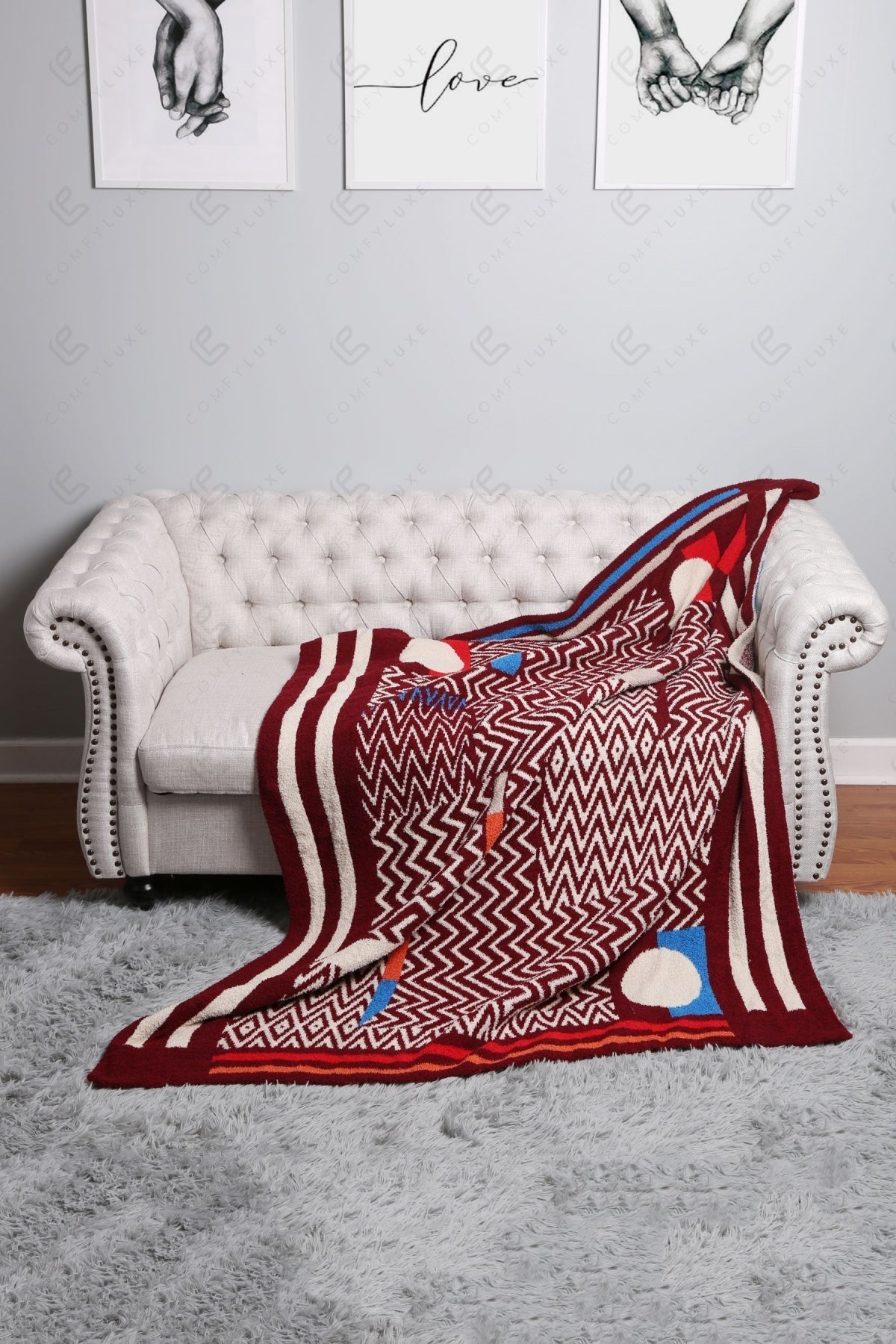 Zachte Fleece Deken met Geometrisch Patroon – Luxe Woonplaid in Diverse Kleuren