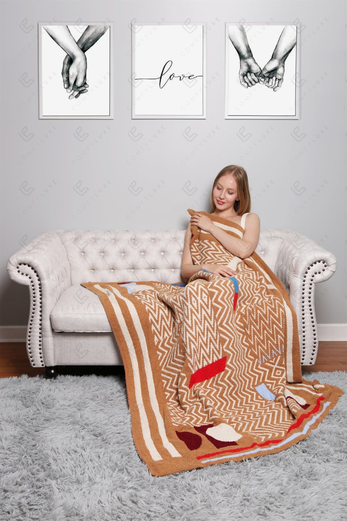 Zachte Fleece Deken met Geometrisch Patroon – Luxe Woonplaid in Diverse Kleuren