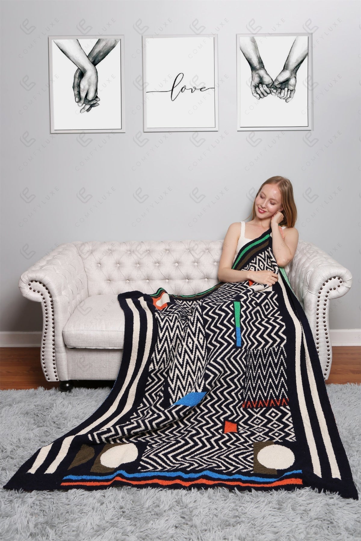 Zachte Fleece Deken met Geometrisch Patroon – Luxe Woonplaid in Diverse Kleuren