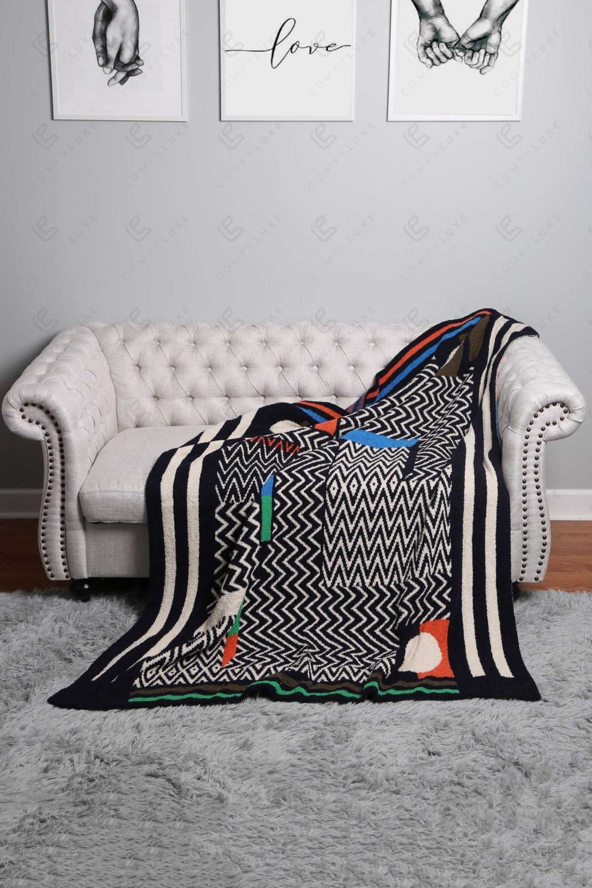Zachte Fleece Deken met Geometrisch Patroon – Luxe Woonplaid in Diverse Kleuren