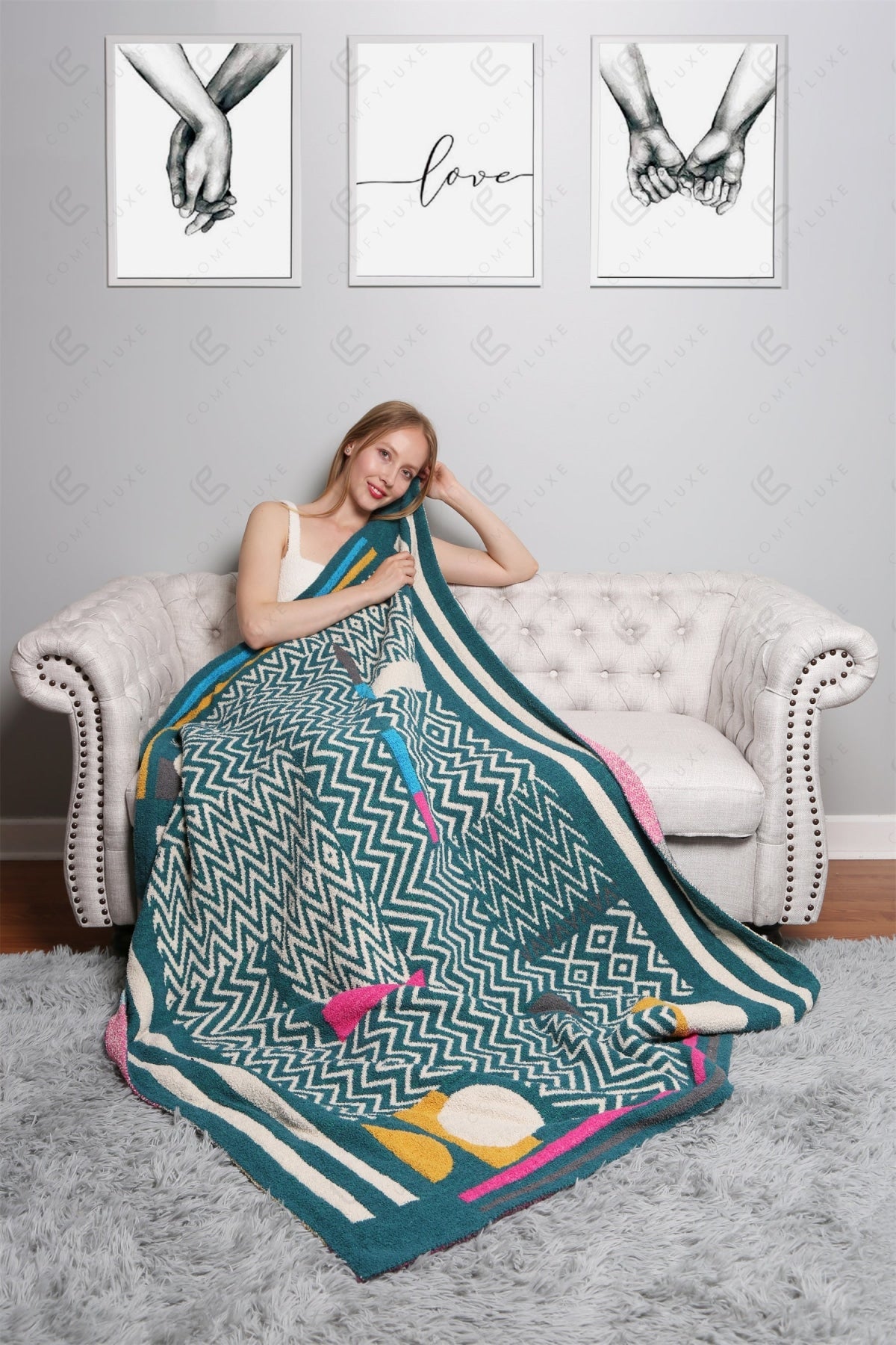 Zachte Fleece Deken met Geometrisch Patroon – Luxe Woonplaid in Diverse Kleuren