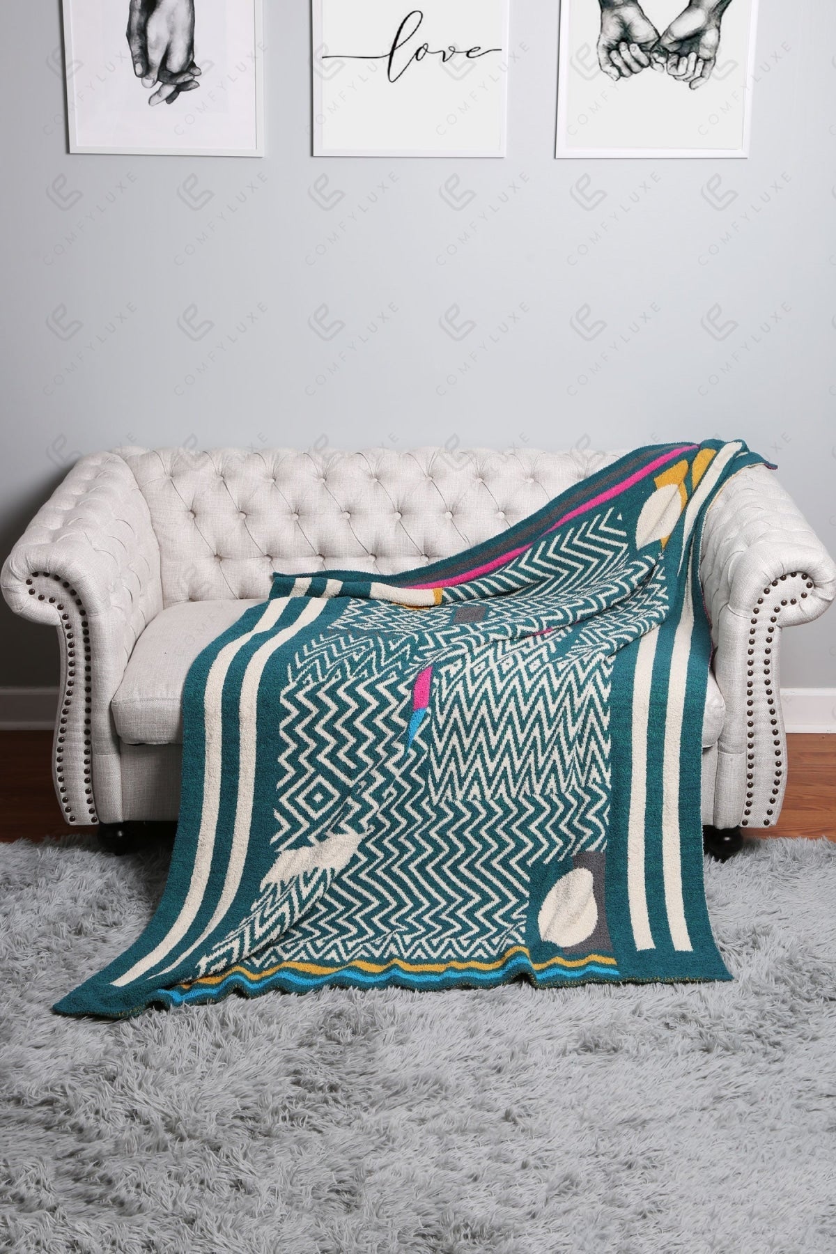 Zachte Fleece Deken met Geometrisch Patroon – Luxe Woonplaid in Diverse Kleuren