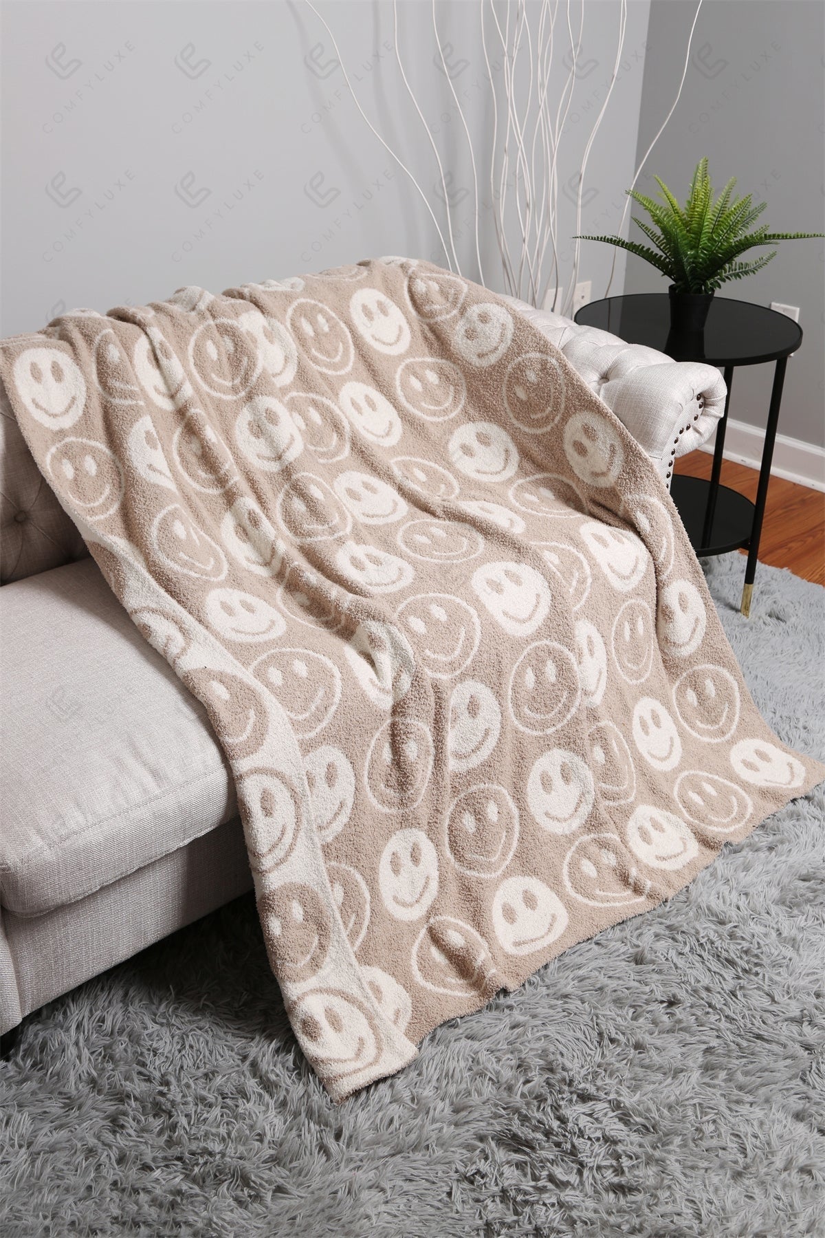 Mini Happy Face Luxe Fleece Deken – Zachte Woonplaid 130×150cm