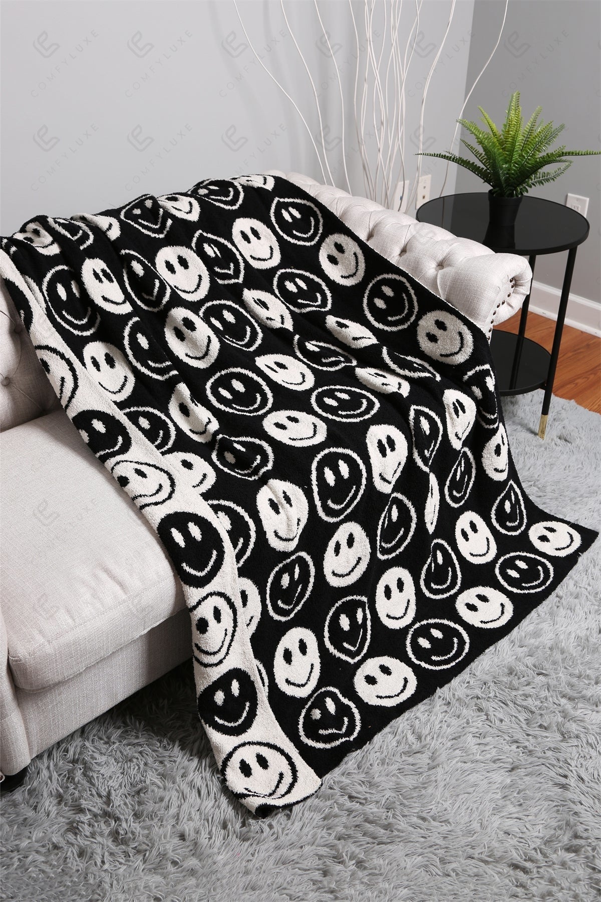 Mini Happy Face Luxe Fleece Deken – Zachte Woonplaid 130×150cm