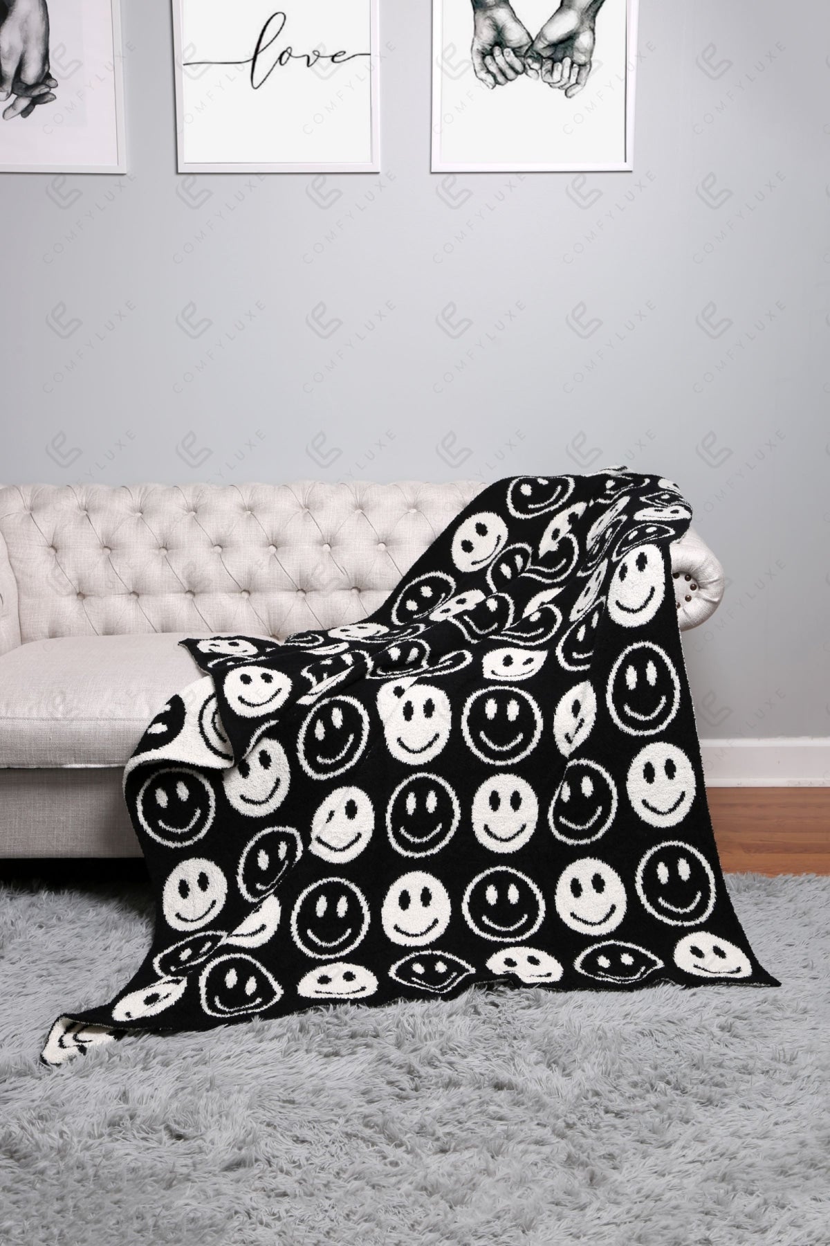 Mini Happy Face Luxe Fleece Deken – Zachte Woonplaid 130×150cm