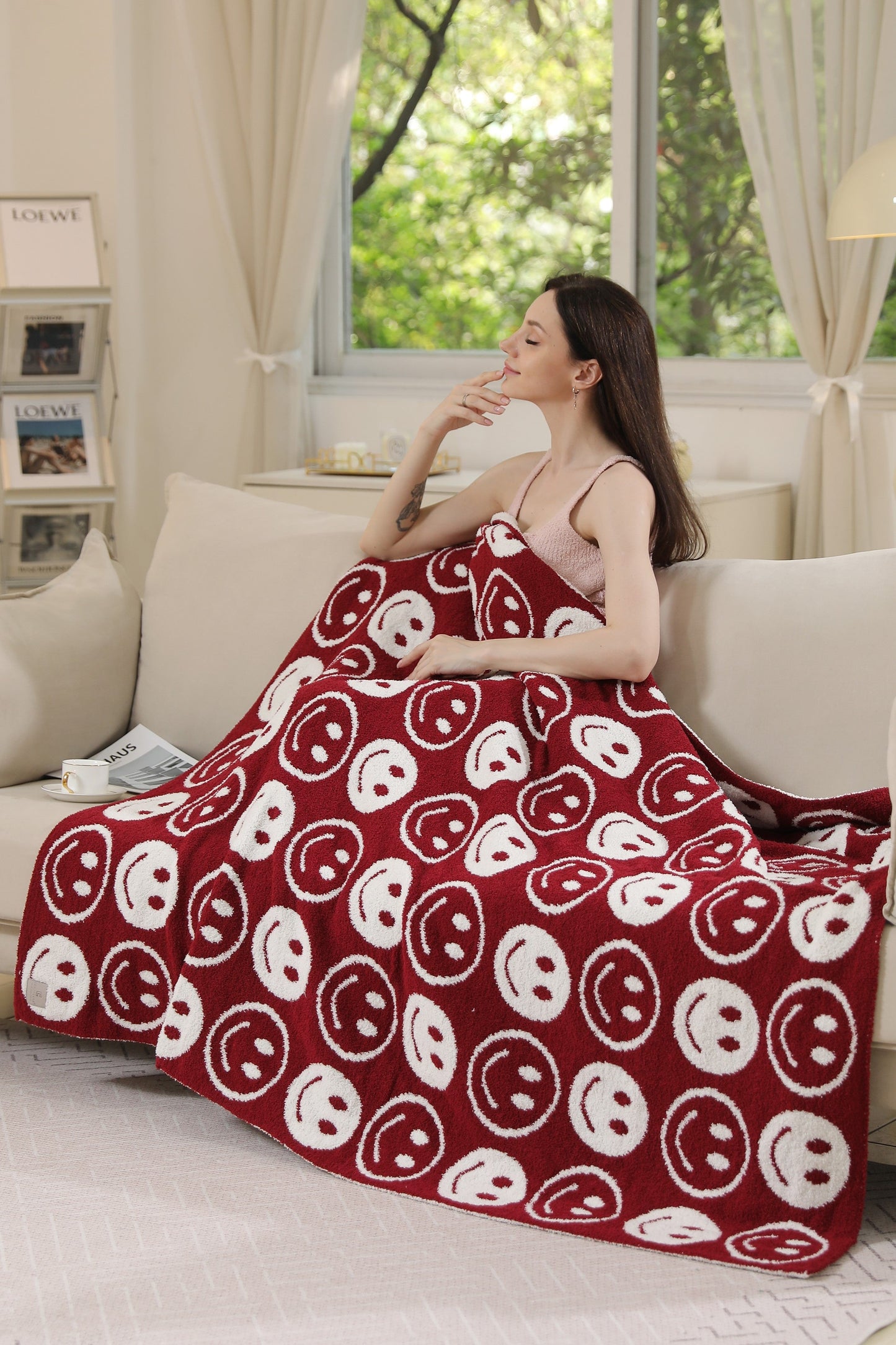 Mini Happy Face Luxe Fleece Deken – Zachte Woonplaid 130×150cm