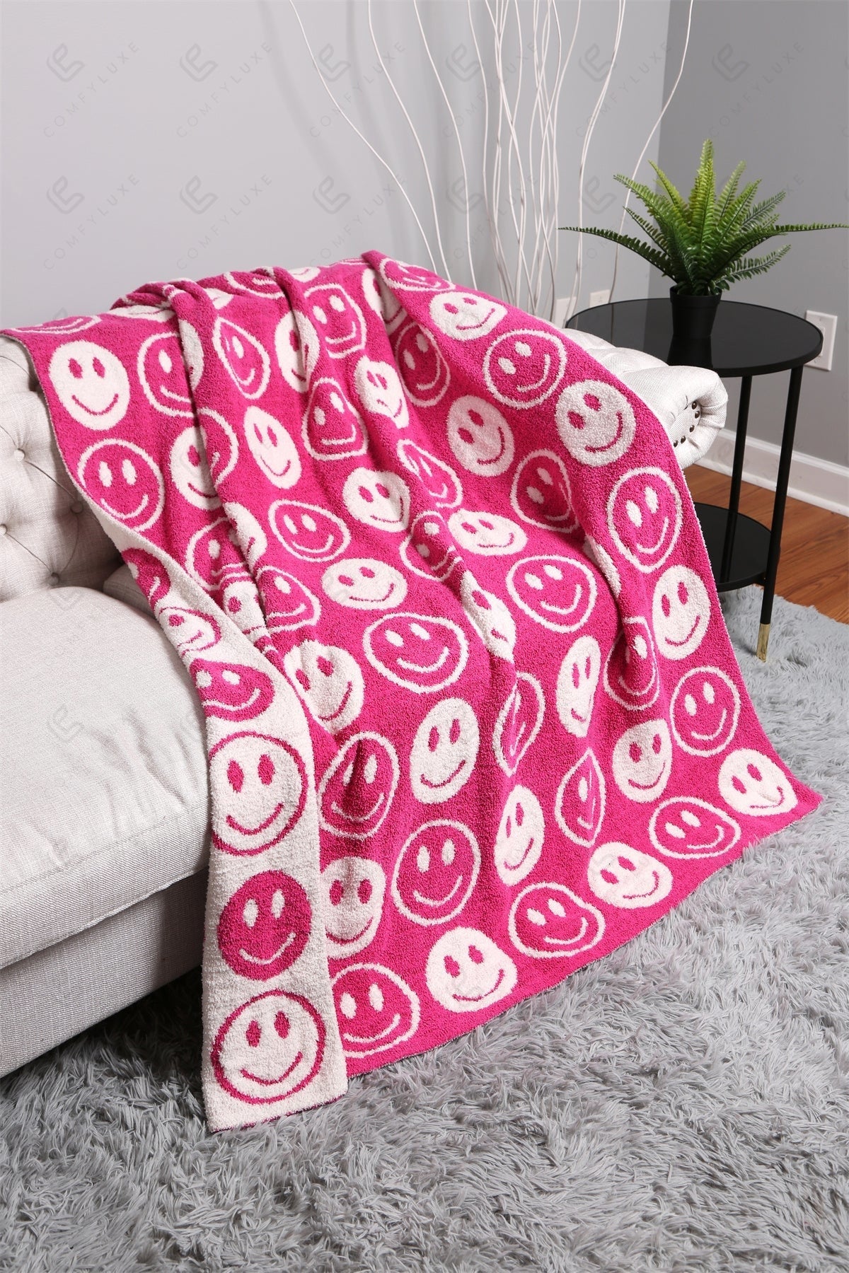 Mini Happy Face Luxe Fleece Deken – Zachte Woonplaid 130×150cm