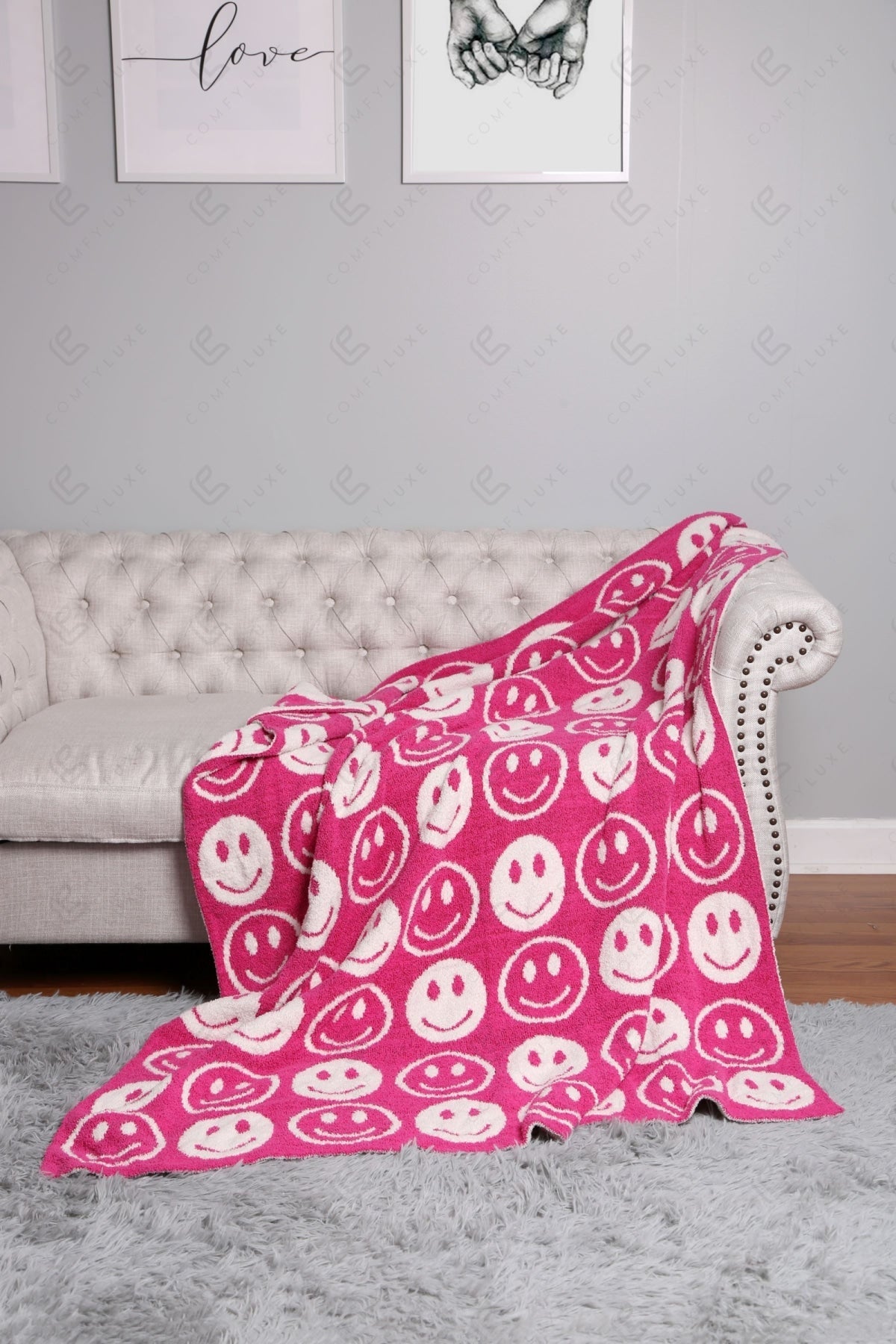 Mini Happy Face Luxe Fleece Deken – Zachte Woonplaid 130×150cm