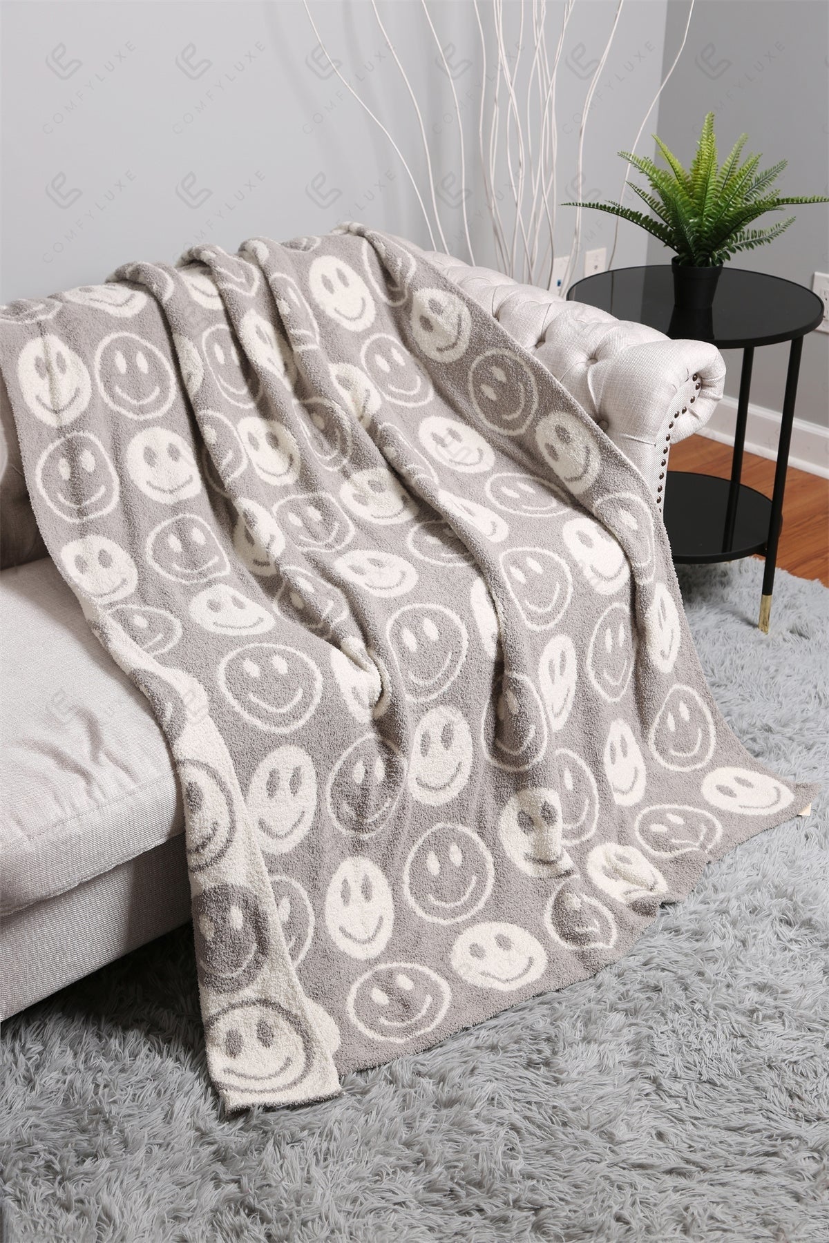 Mini Happy Face Luxe Fleece Deken – Zachte Woonplaid 130×150cm