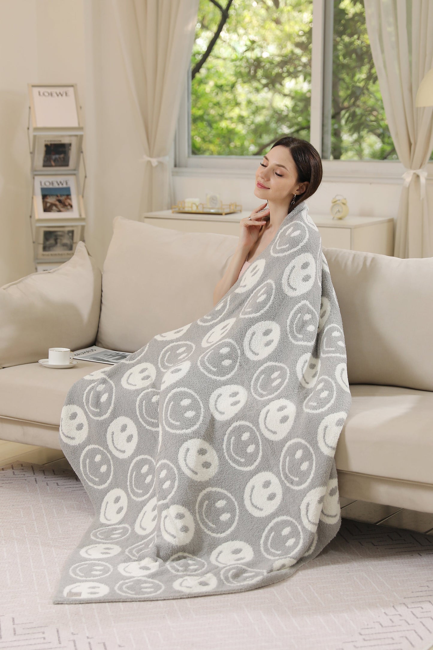 Mini Happy Face Luxe Fleece Deken – Zachte Woonplaid 130×150cm