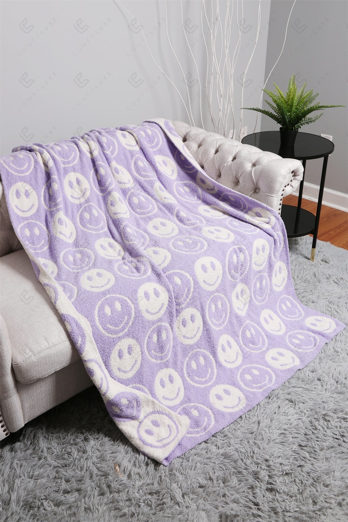 Mini Happy Face Luxe Fleece Deken – Zachte Woonplaid 130×150cm