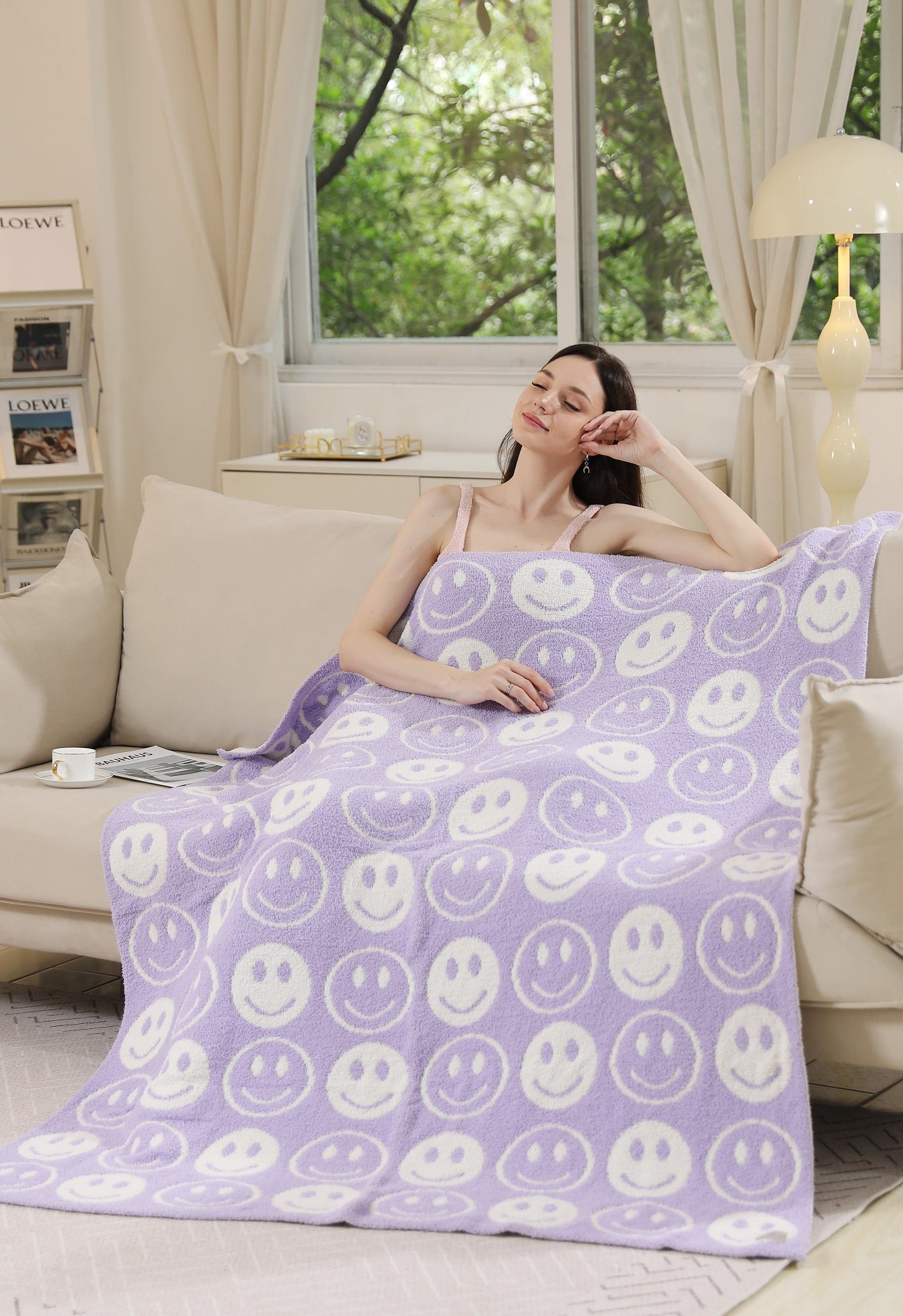 Mini Happy Face Luxe Fleece Deken – Zachte Woonplaid 130×150cm