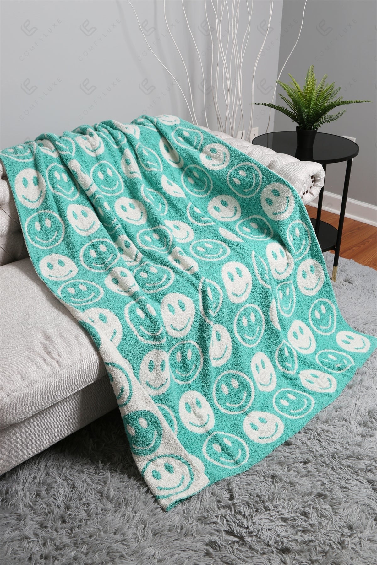 Mini Happy Face Luxe Fleece Deken – Zachte Woonplaid 130×150cm