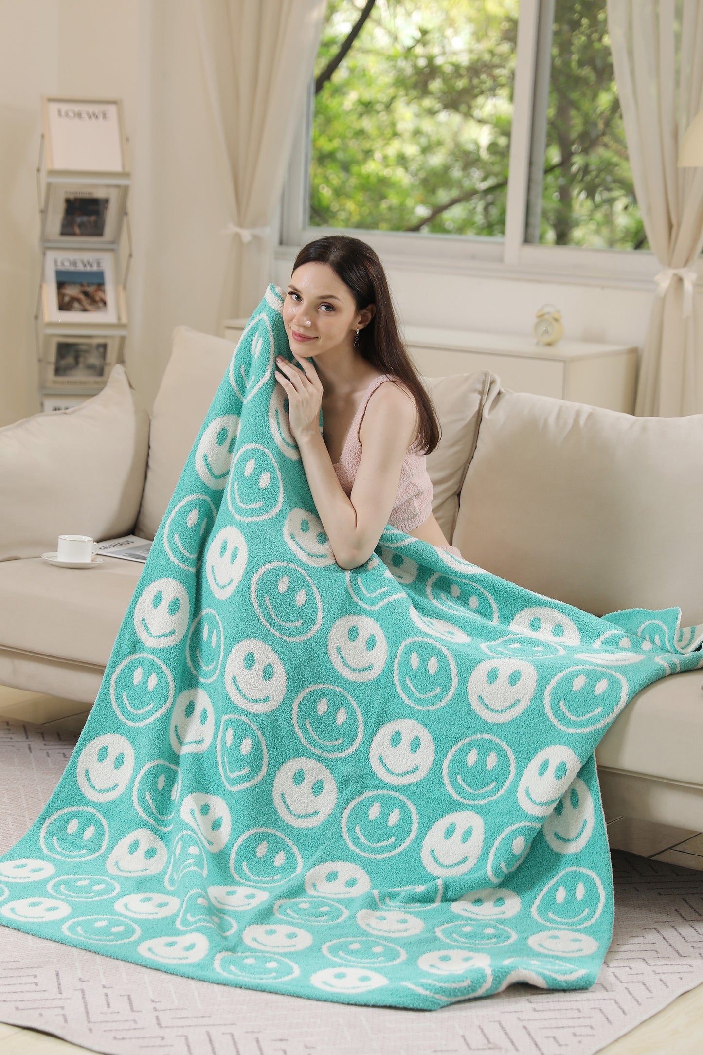 Mini Happy Face Luxe Fleece Deken – Zachte Woonplaid 130×150cm