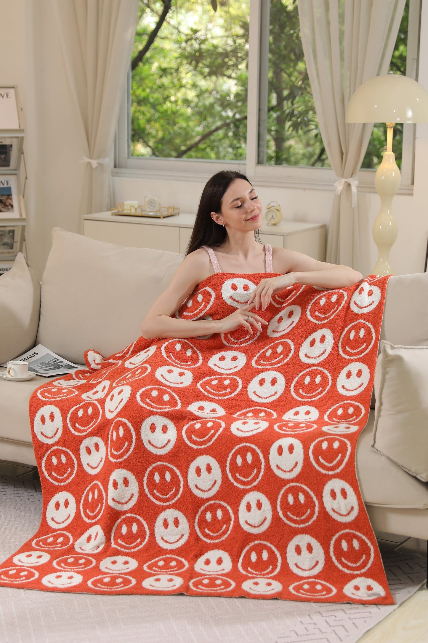 Mini Happy Face Luxe Fleece Deken – Zachte Woonplaid 130×150cm