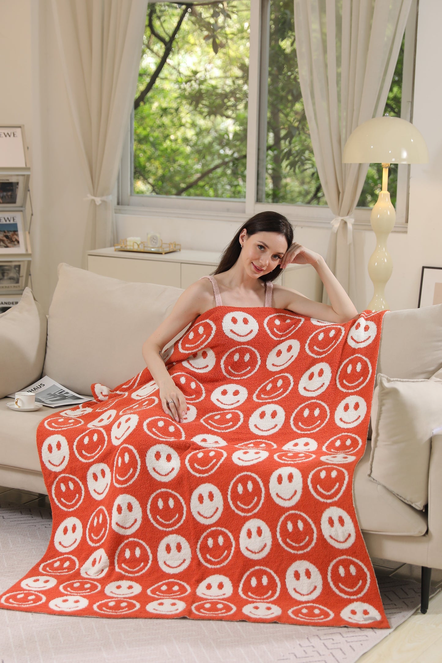 Mini Happy Face Luxe Fleece Deken – Zachte Woonplaid 130×150cm