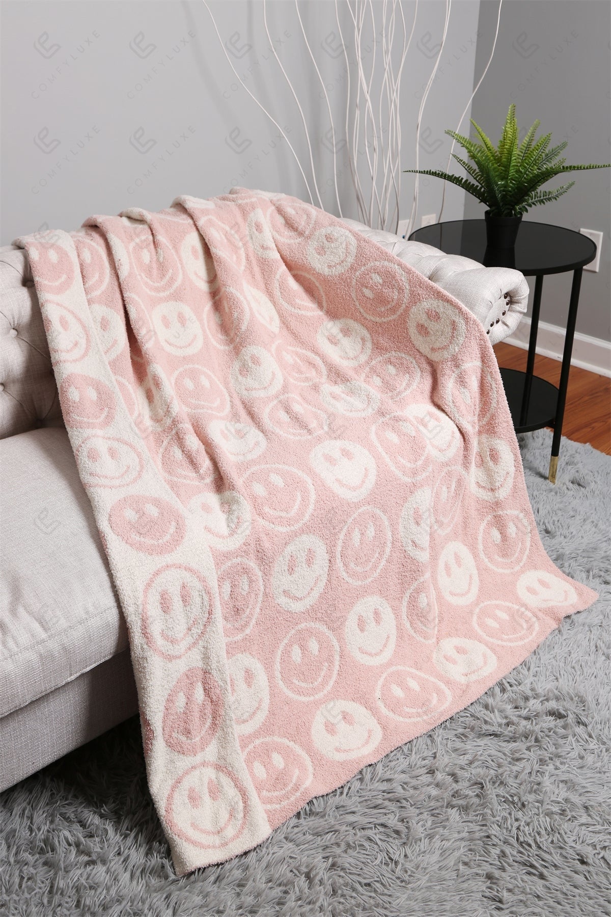 Mini Happy Face Luxe Fleece Deken – Zachte Woonplaid 130×150cm