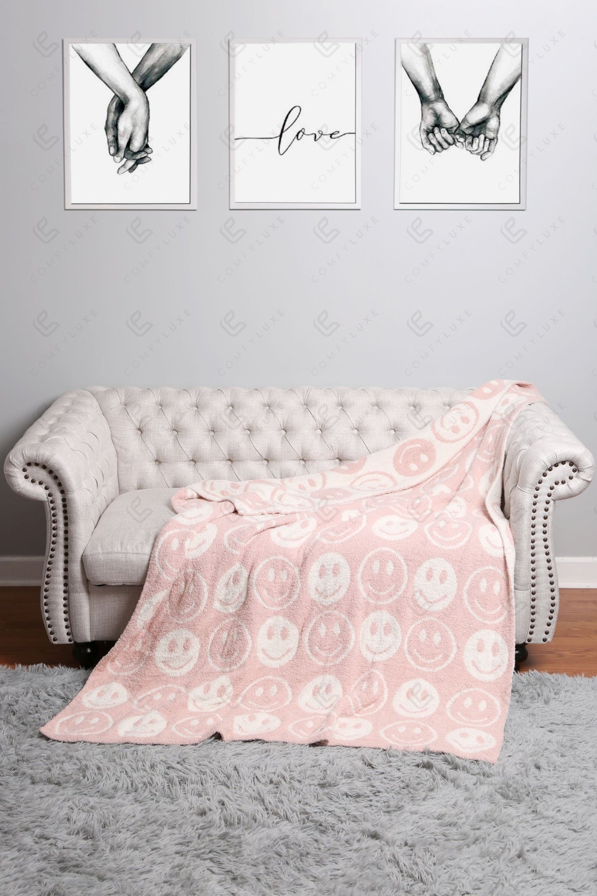 Mini Happy Face Luxe Fleece Deken – Zachte Woonplaid 130×150cm