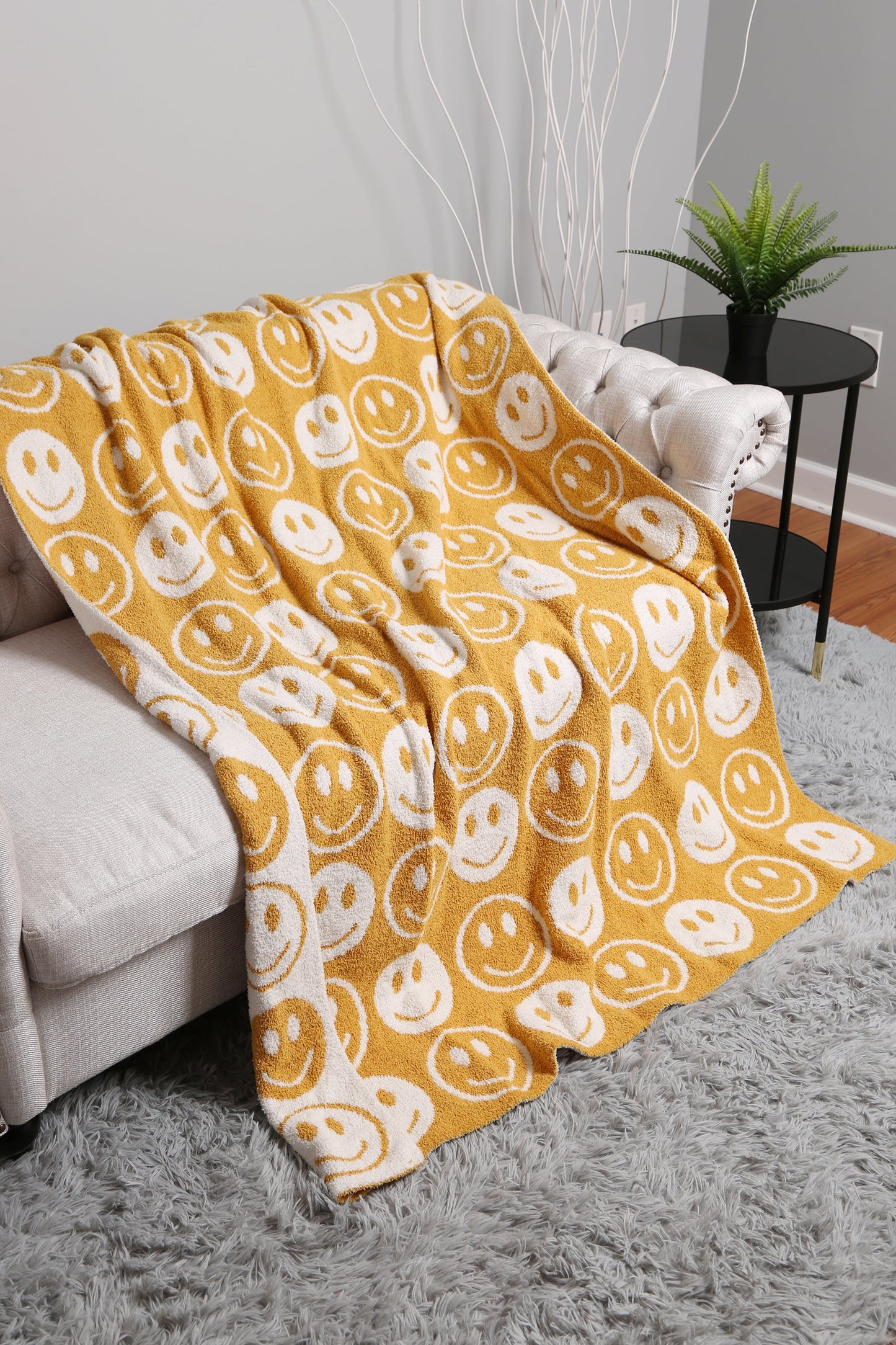 Mini Happy Face Luxe Fleece Deken – Zachte Woonplaid 130×150cm