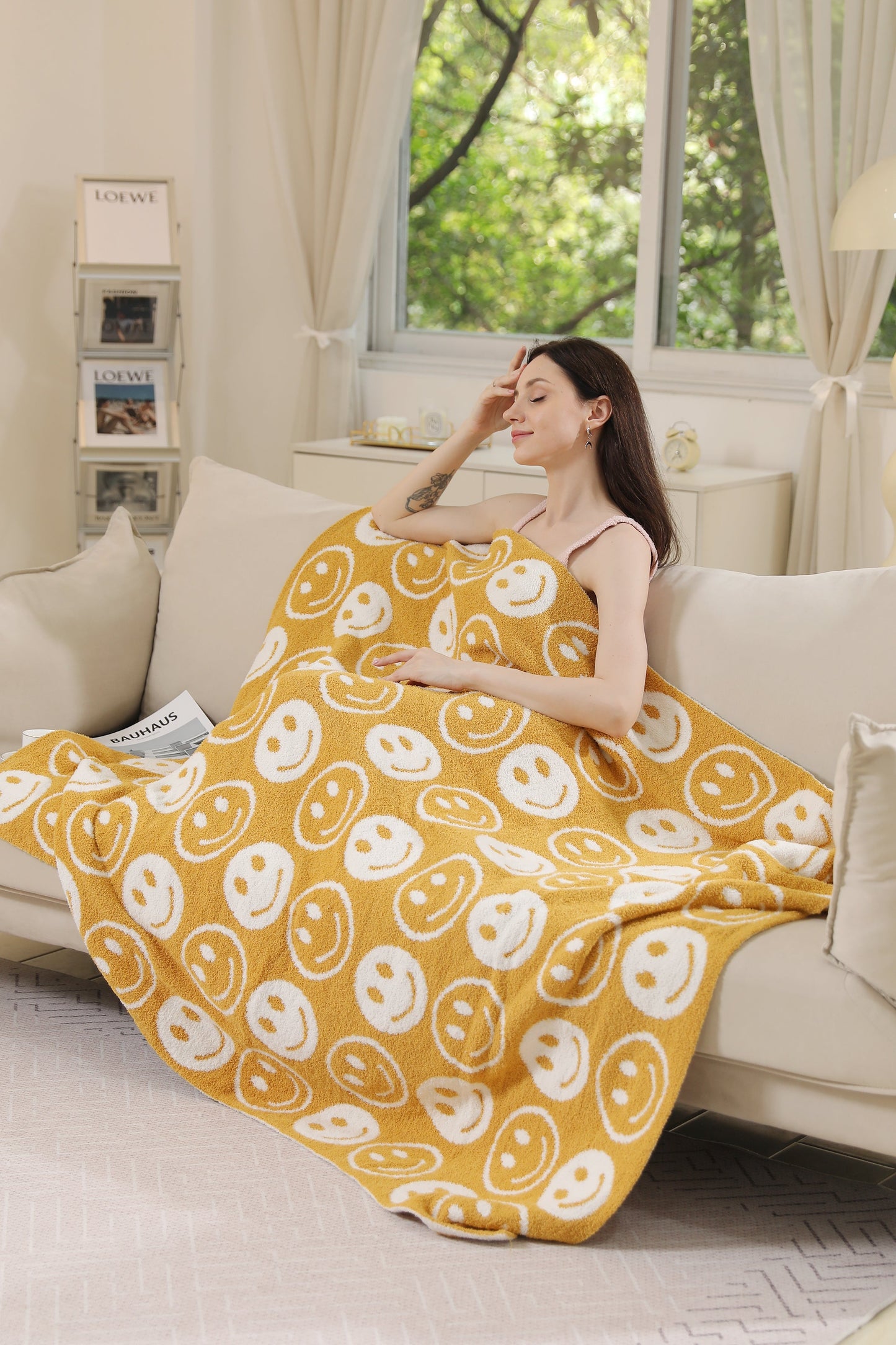 Mini Happy Face Luxe Fleece Deken – Zachte Woonplaid 130×150cm