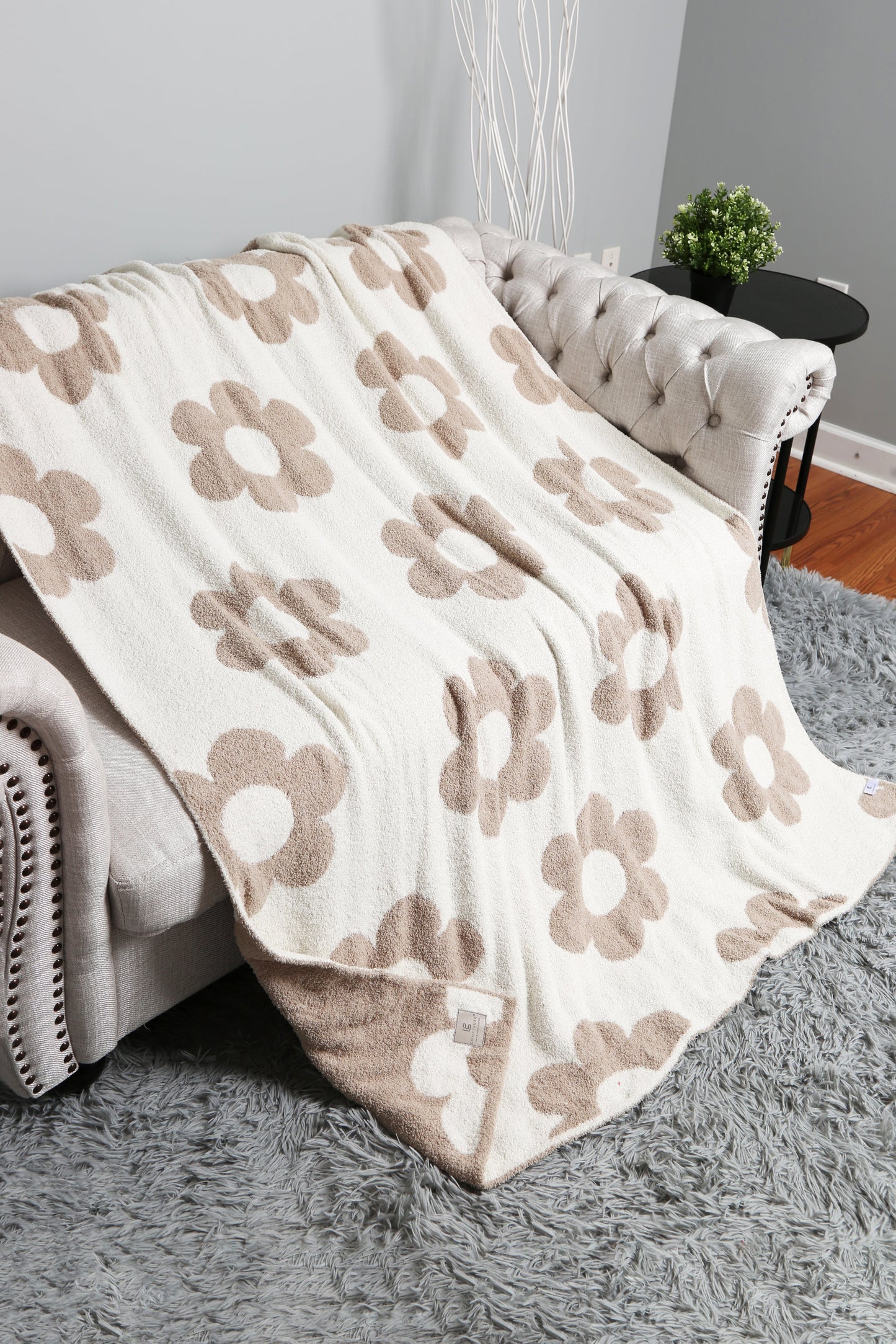Retro Daisy Deken – Zachte Bloemenprint Fleece Plaid in Beige of Roze