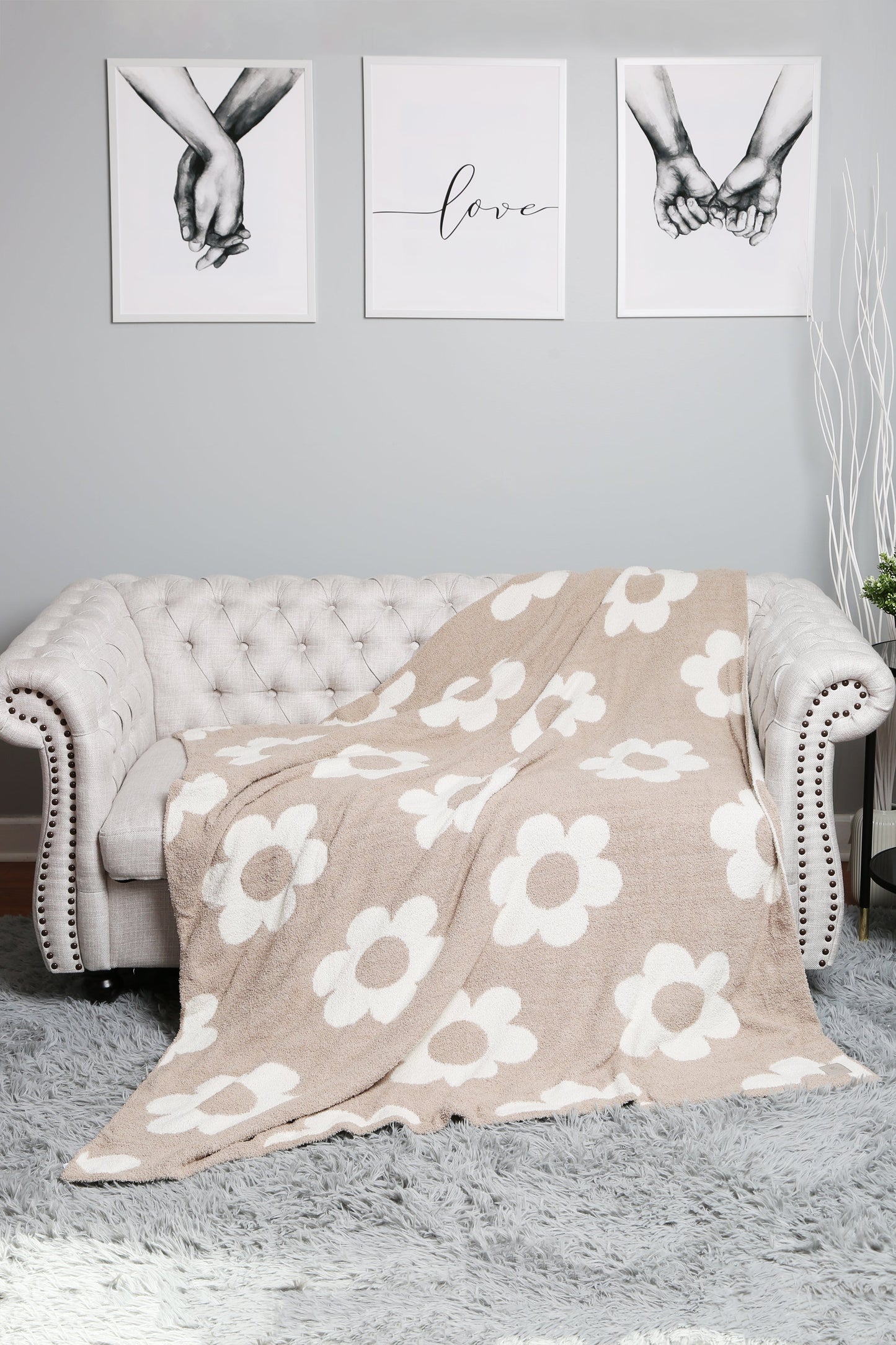 Retro Daisy Deken – Zachte Bloemenprint Fleece Plaid in Beige of Roze