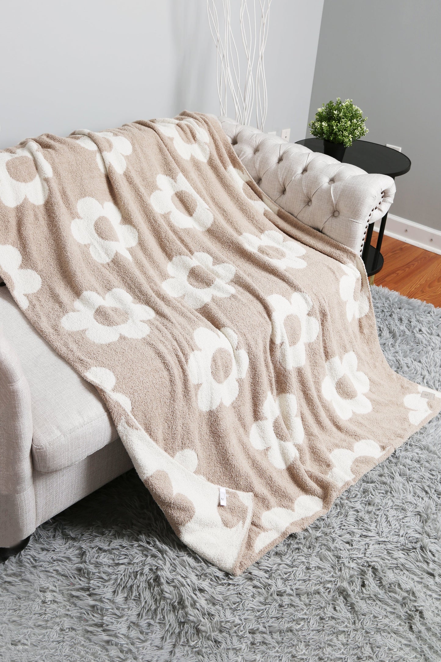 Retro Daisy Deken – Zachte Bloemenprint Fleece Plaid in Beige of Roze