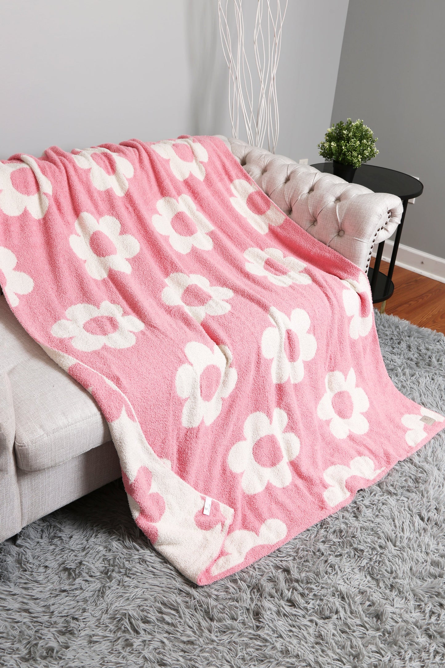 Retro Daisy Deken – Zachte Bloemenprint Fleece Plaid in Beige of Roze