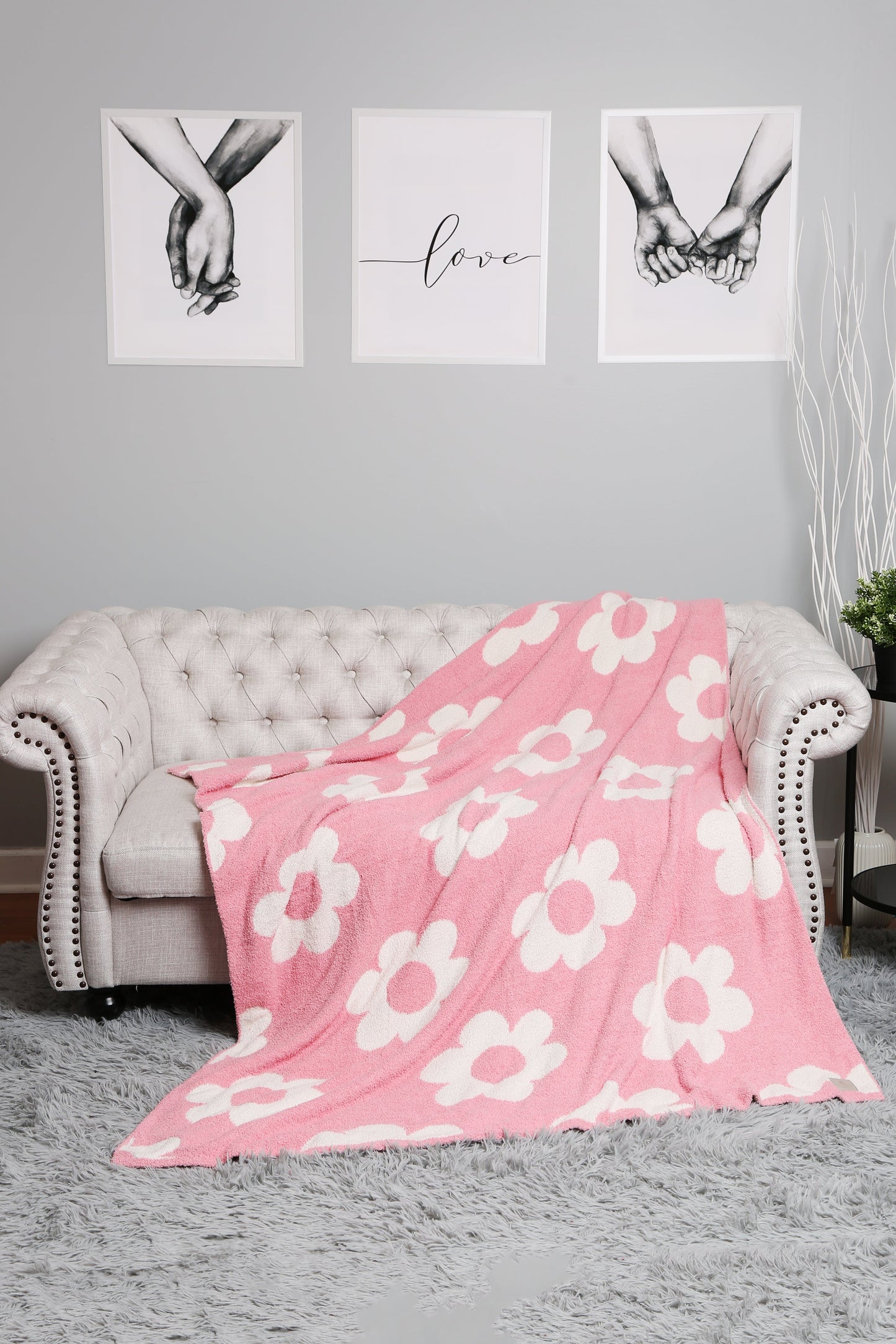 Retro Daisy Deken – Zachte Bloemenprint Fleece Plaid in Beige of Roze