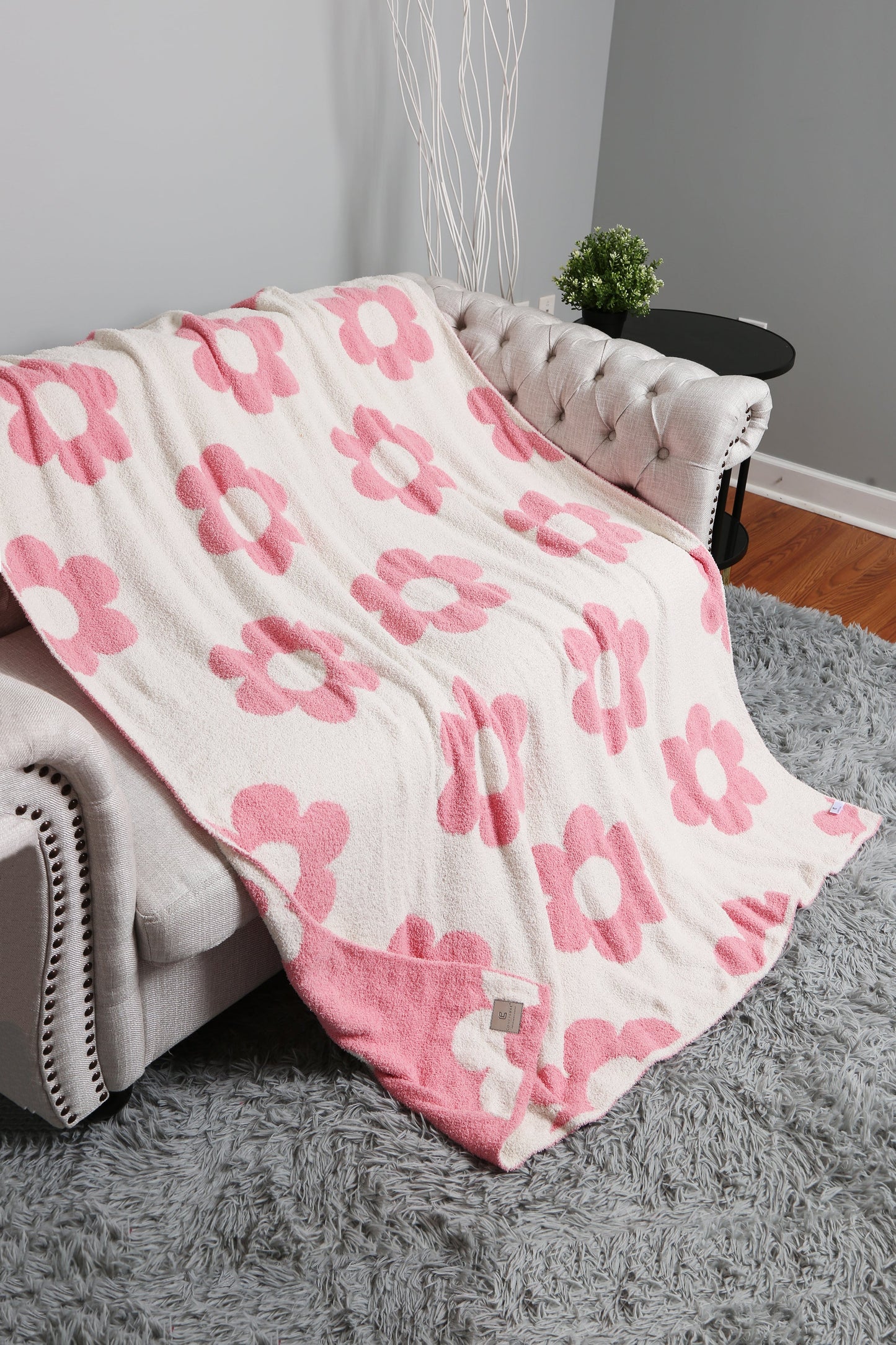 Retro Daisy Deken – Zachte Bloemenprint Fleece Plaid in Beige of Roze