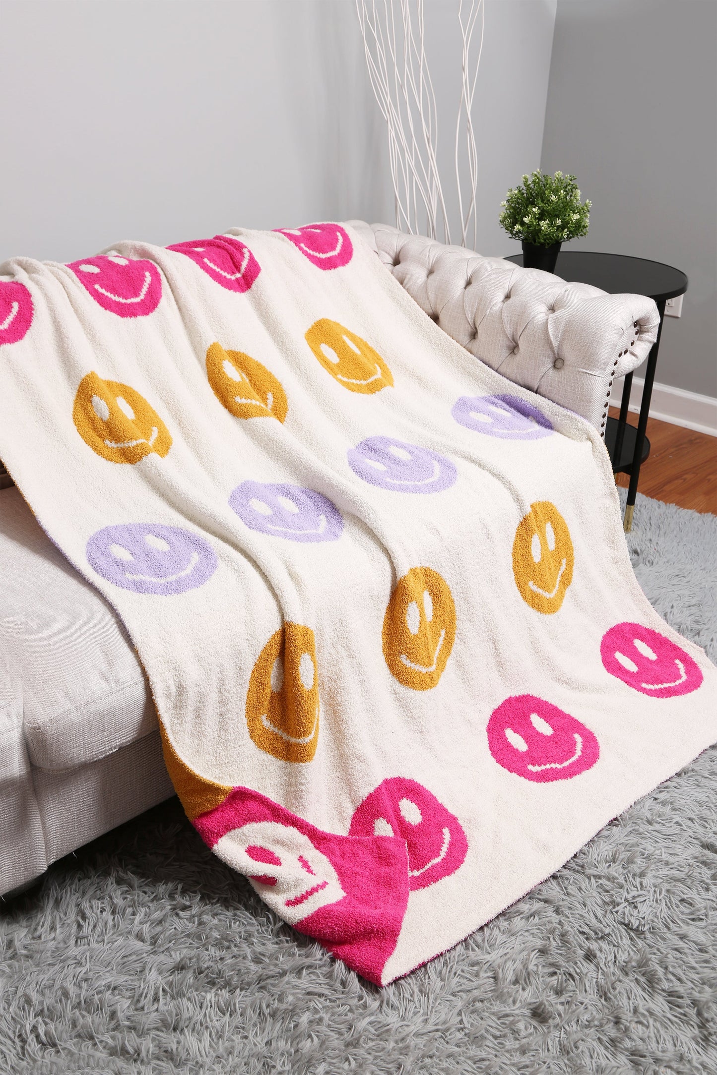 Multi-Colored Happy Face Luxe Zachte Fleece Deken – Speels & Comfortabel