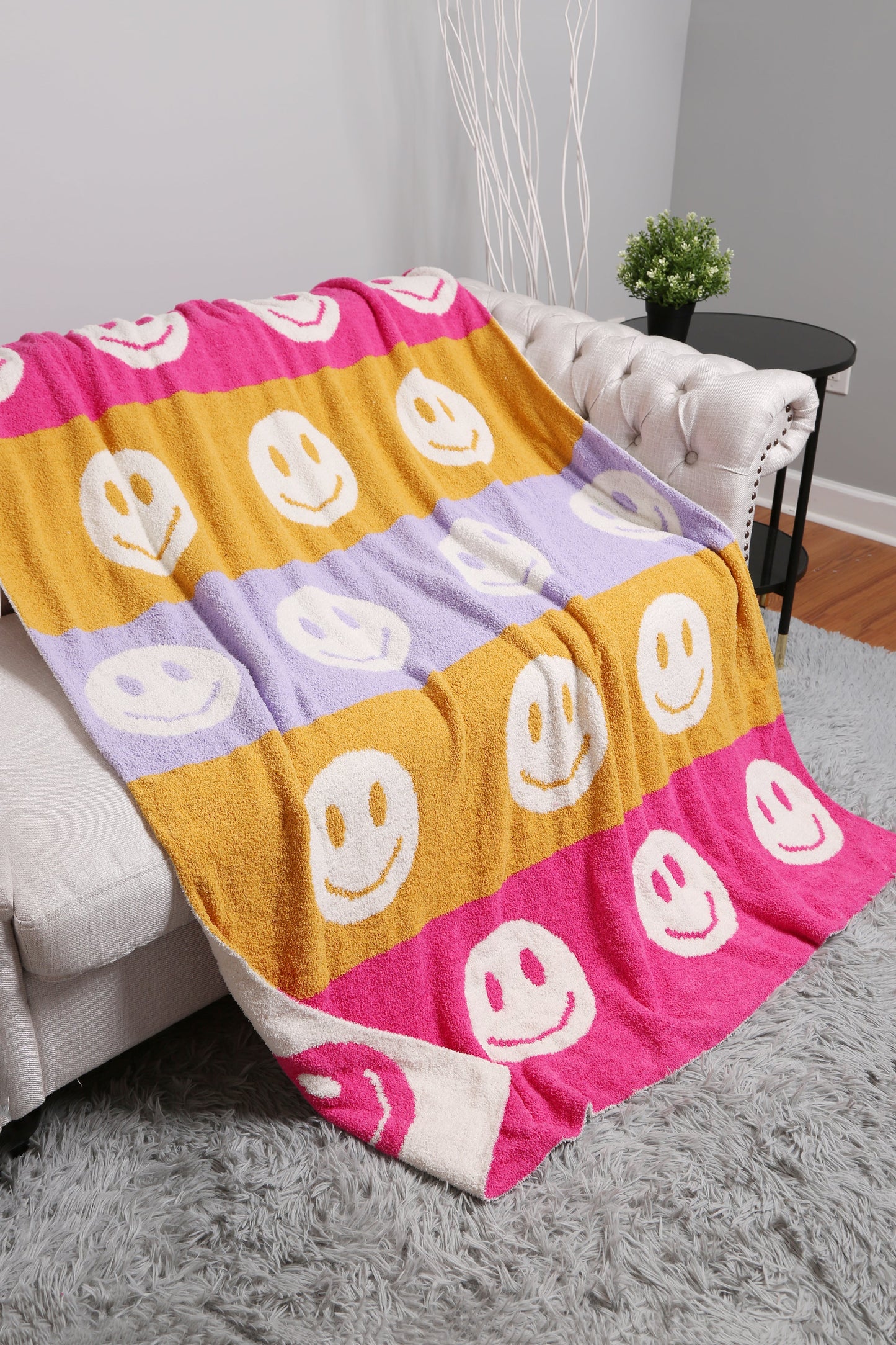Multi-Colored Happy Face Luxe Zachte Fleece Deken – Speels & Comfortabel