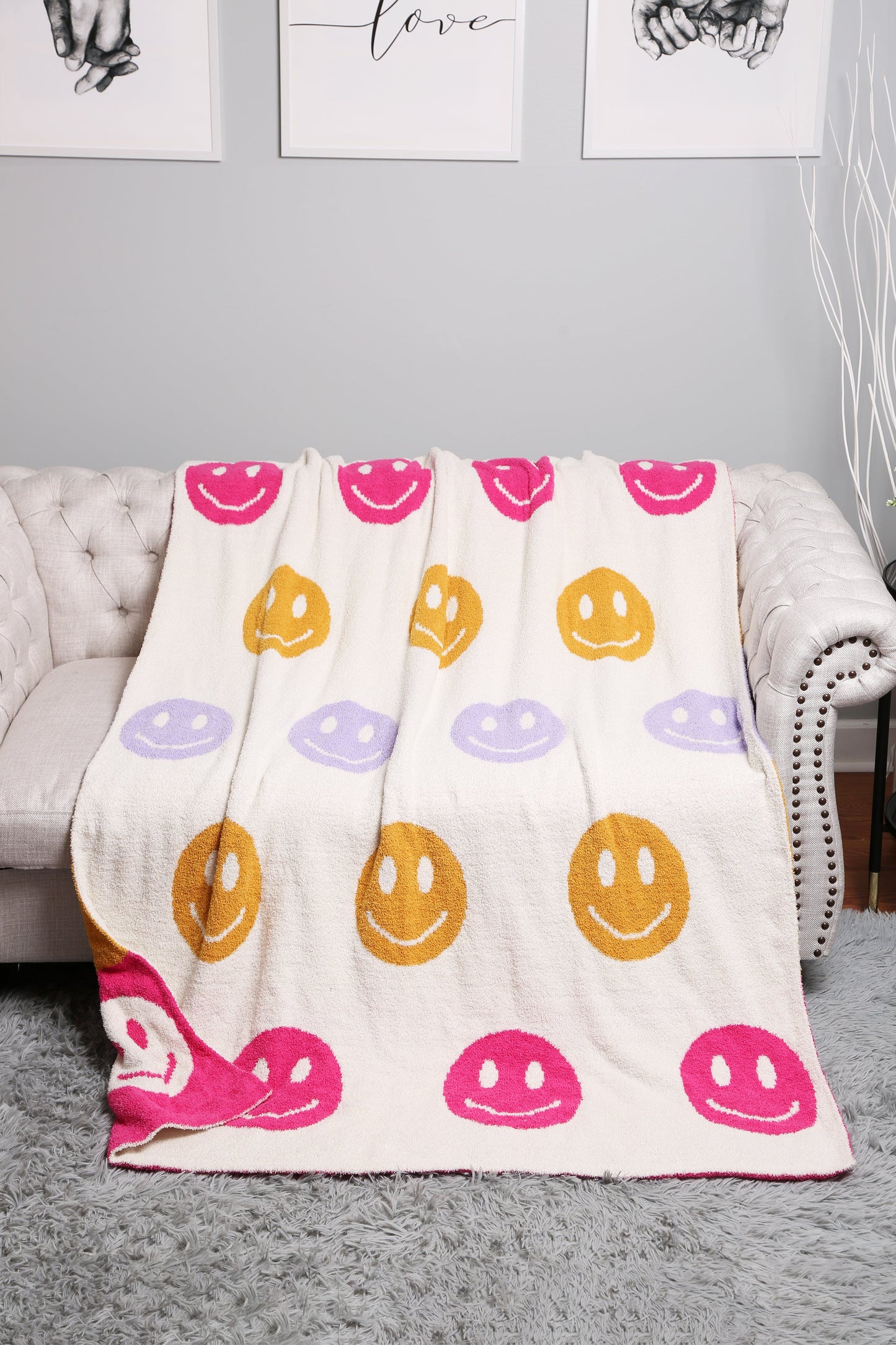 Multi-Colored Happy Face Luxe Zachte Fleece Deken – Speels & Comfortabel