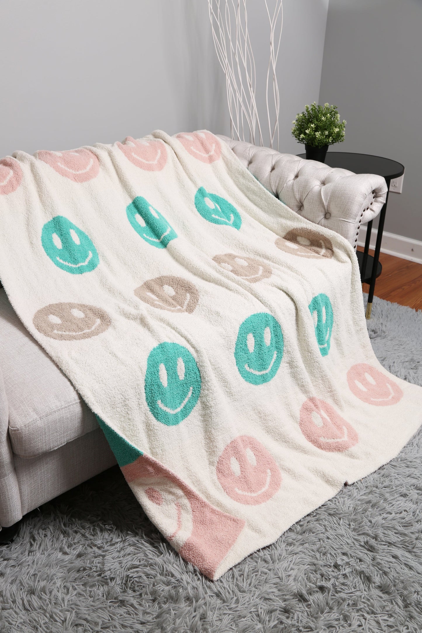 Multi-Colored Happy Face Luxe Zachte Fleece Deken – Speels & Comfortabel