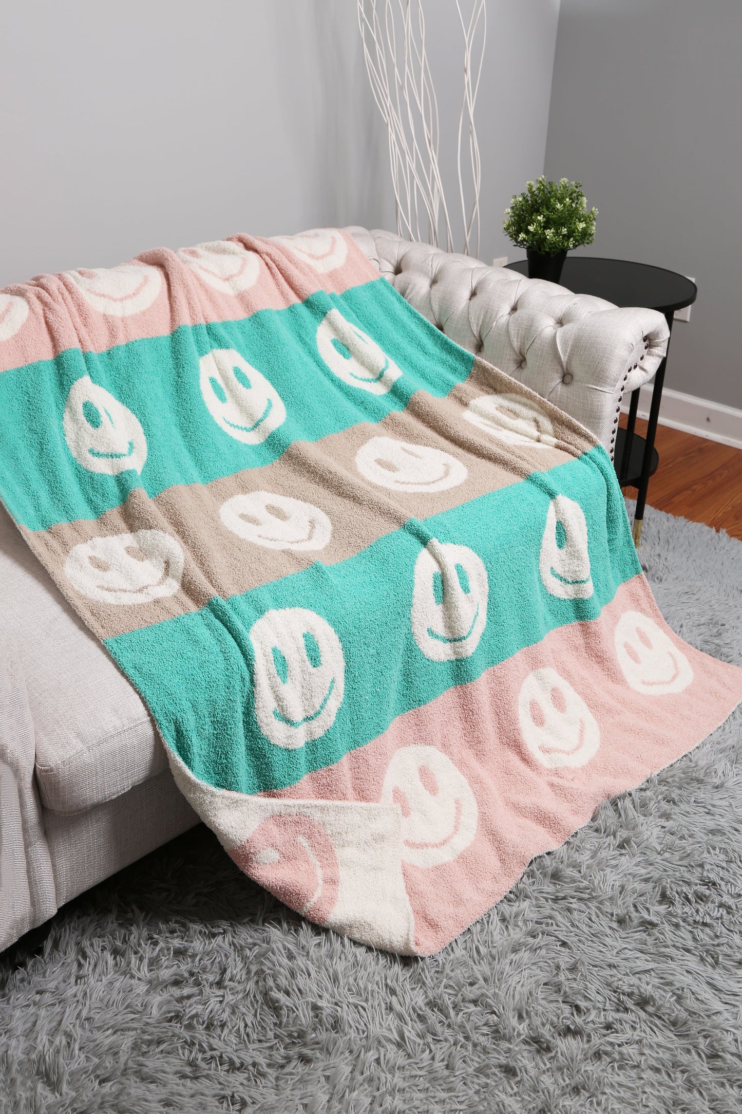 Multi-Colored Happy Face Luxe Zachte Fleece Deken – Speels & Comfortabel