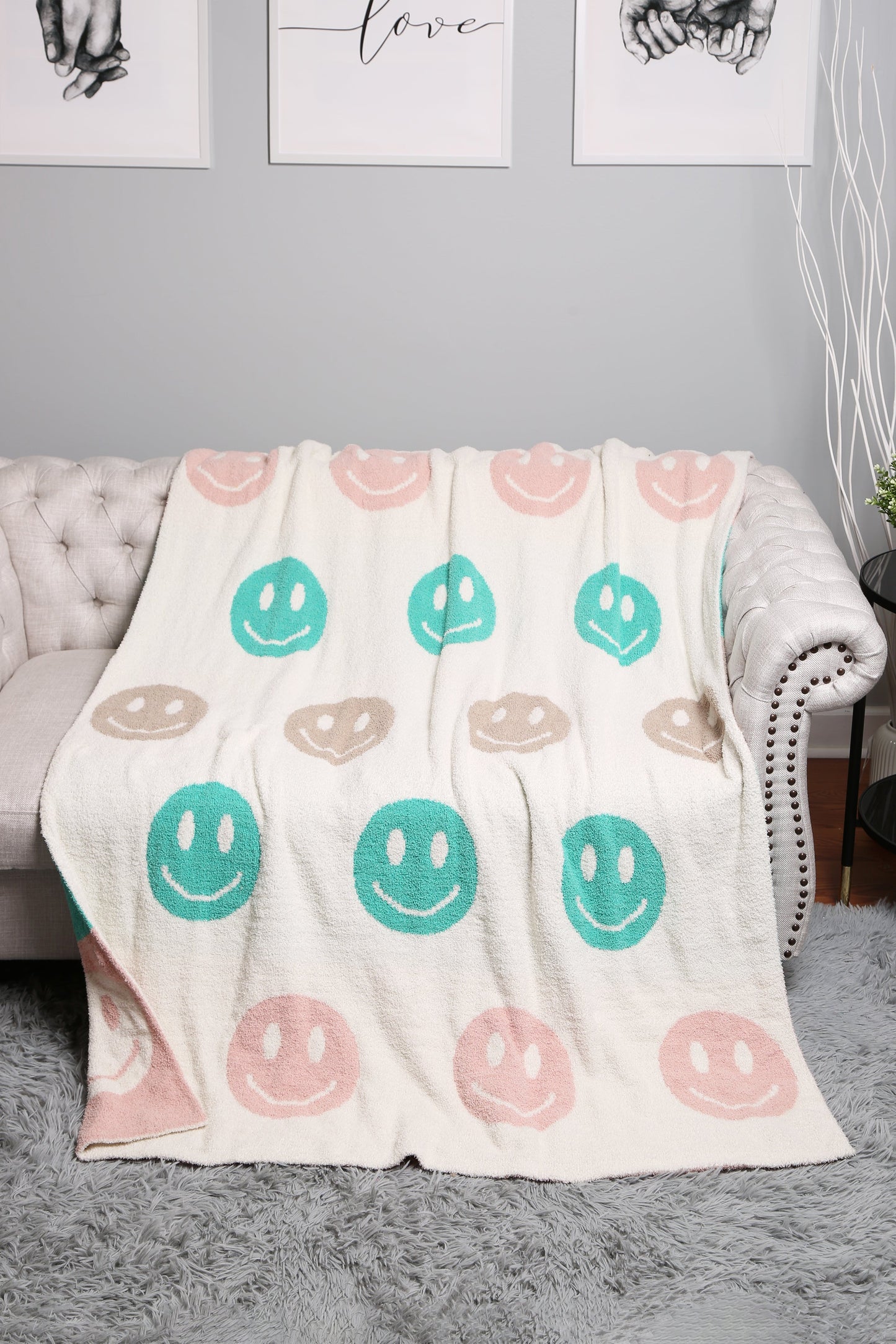 Multi-Colored Happy Face Luxe Zachte Fleece Deken – Speels & Comfortabel