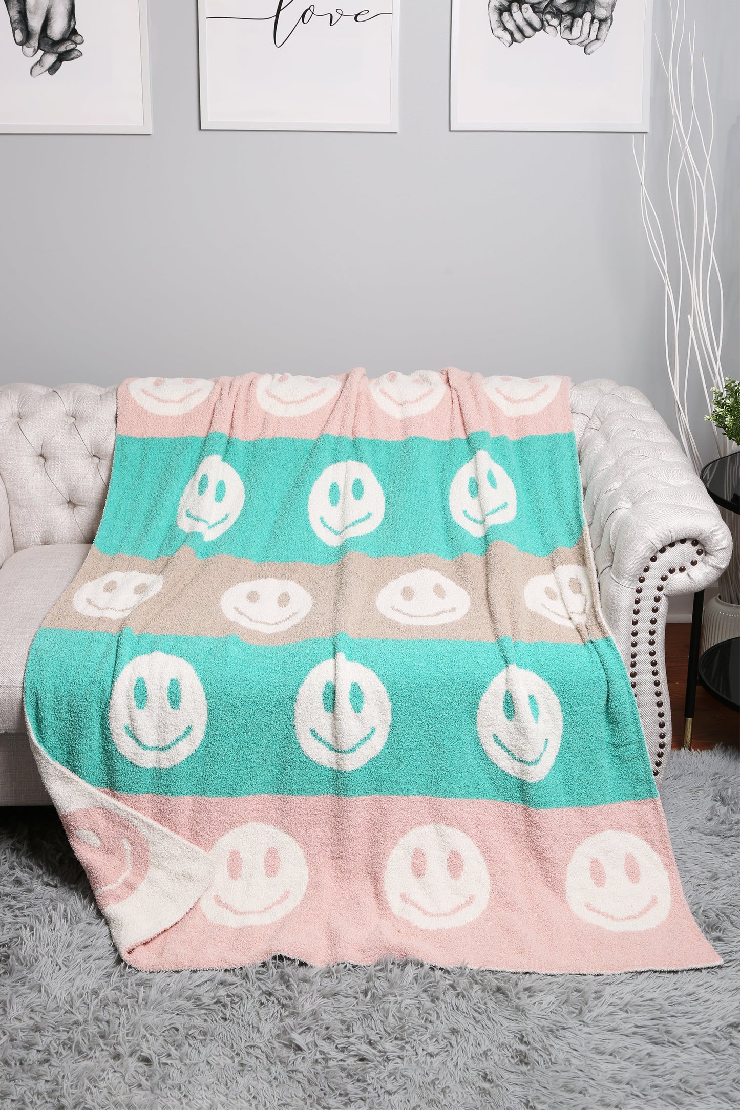 Multi-Colored Happy Face Luxe Zachte Fleece Deken – Speels & Comfortabel